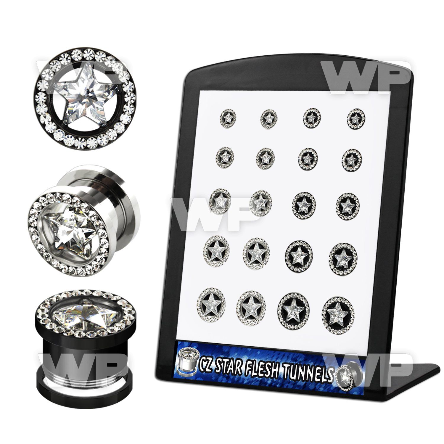 4ami9k display w crystal studded steel ion plated steel screw ear lobe piercing