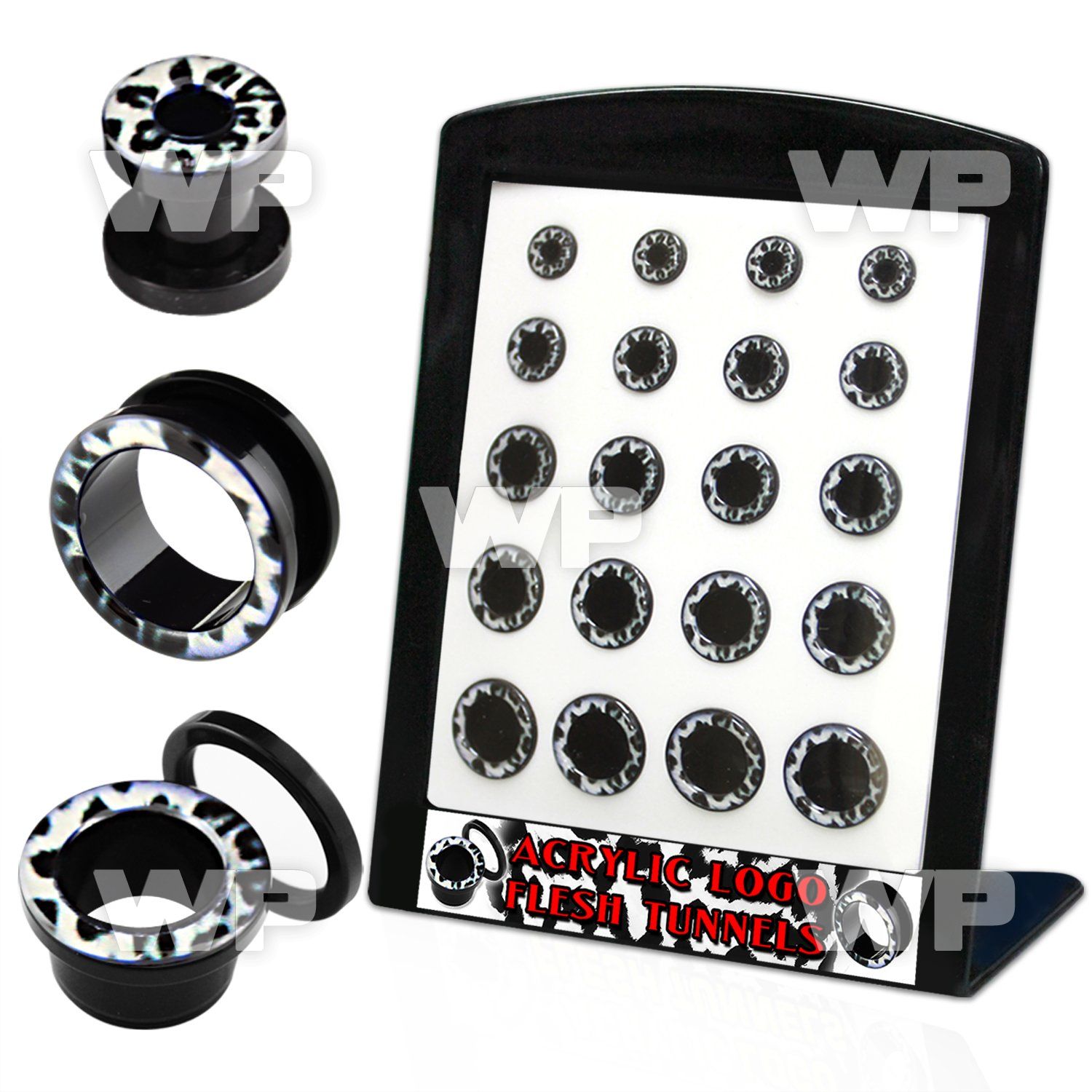 4ami9t display w black acrylic screw fit flesh tunnels snow leop ear lobe piercing