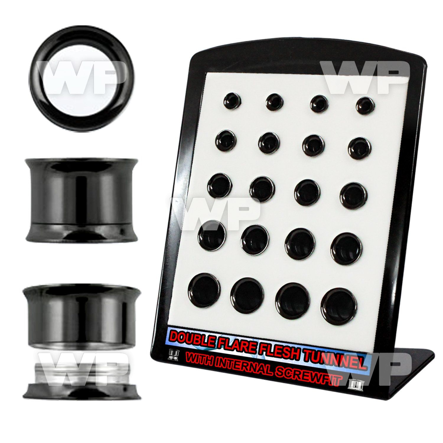 4amie094 display w black ion plated surgical steel double flared ear lobe piercing