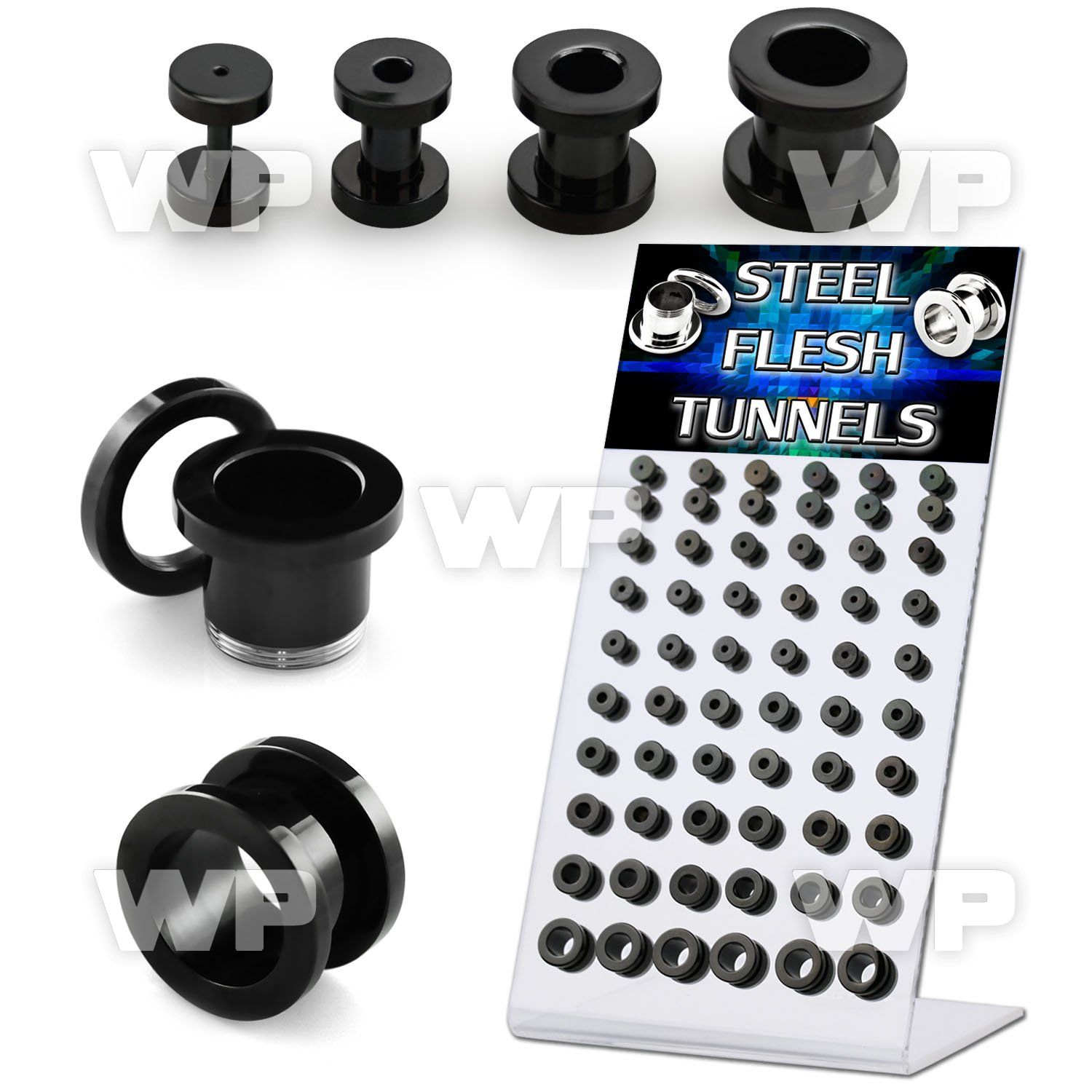 4amie0 display wtih 60 pcs of black surgical steel screw fit ear lobe piercing