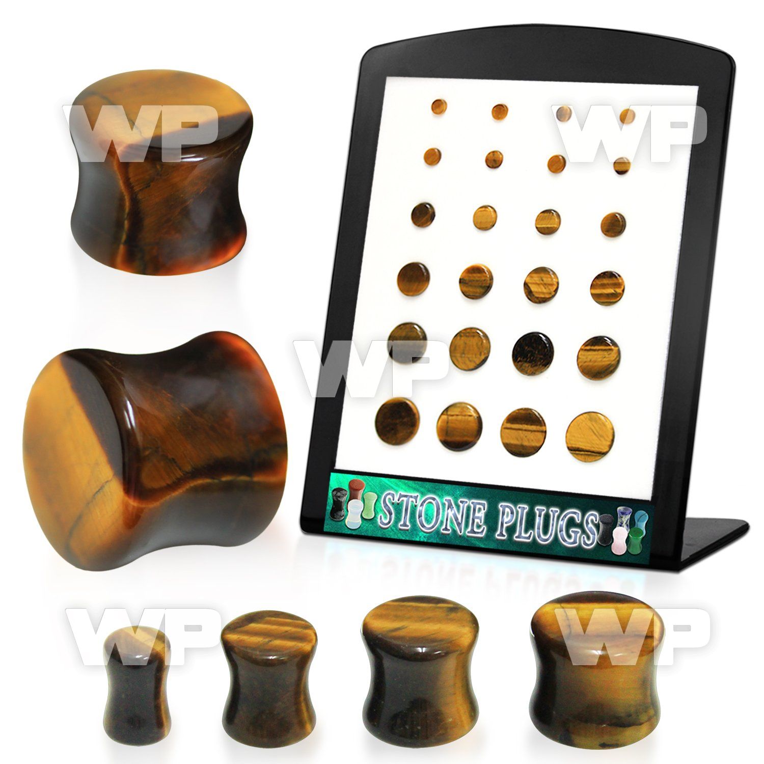 4amie0k display w of double flared tiger eye plugs size 4mm 12 ear lobe piercing