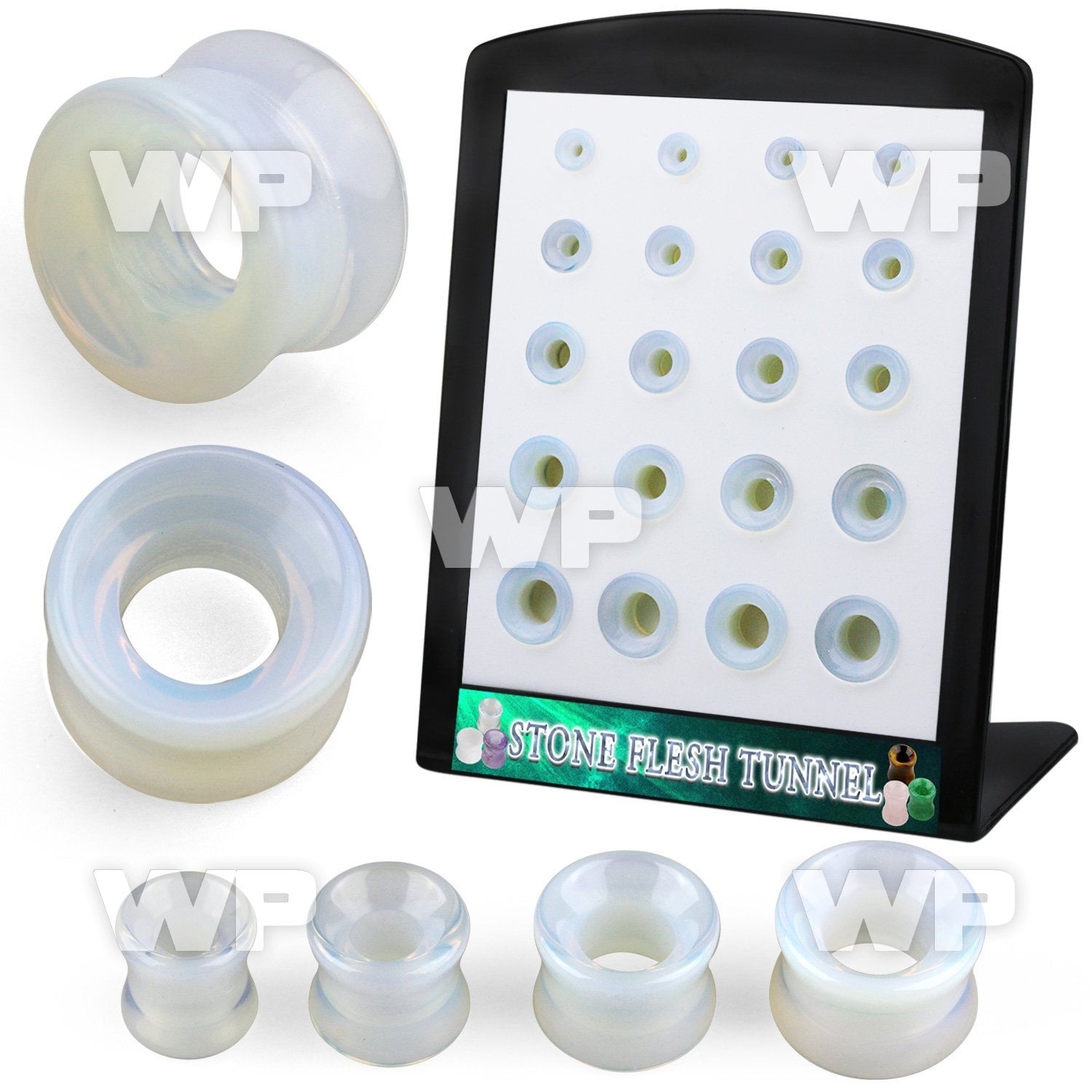 4amie9k display w double flared moonstone flesh tunnels size 6mm ear lobe piercing