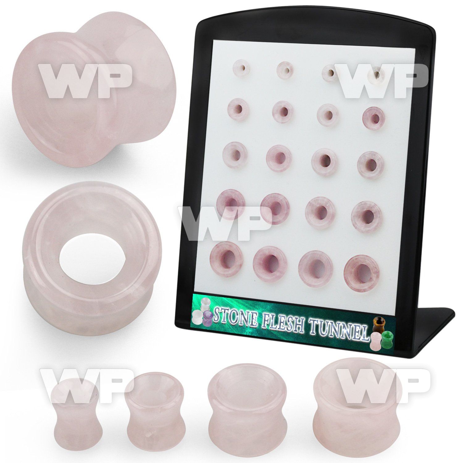 4amie9z display w double flared rose quartz stone flesh tunnel ear lobe piercing