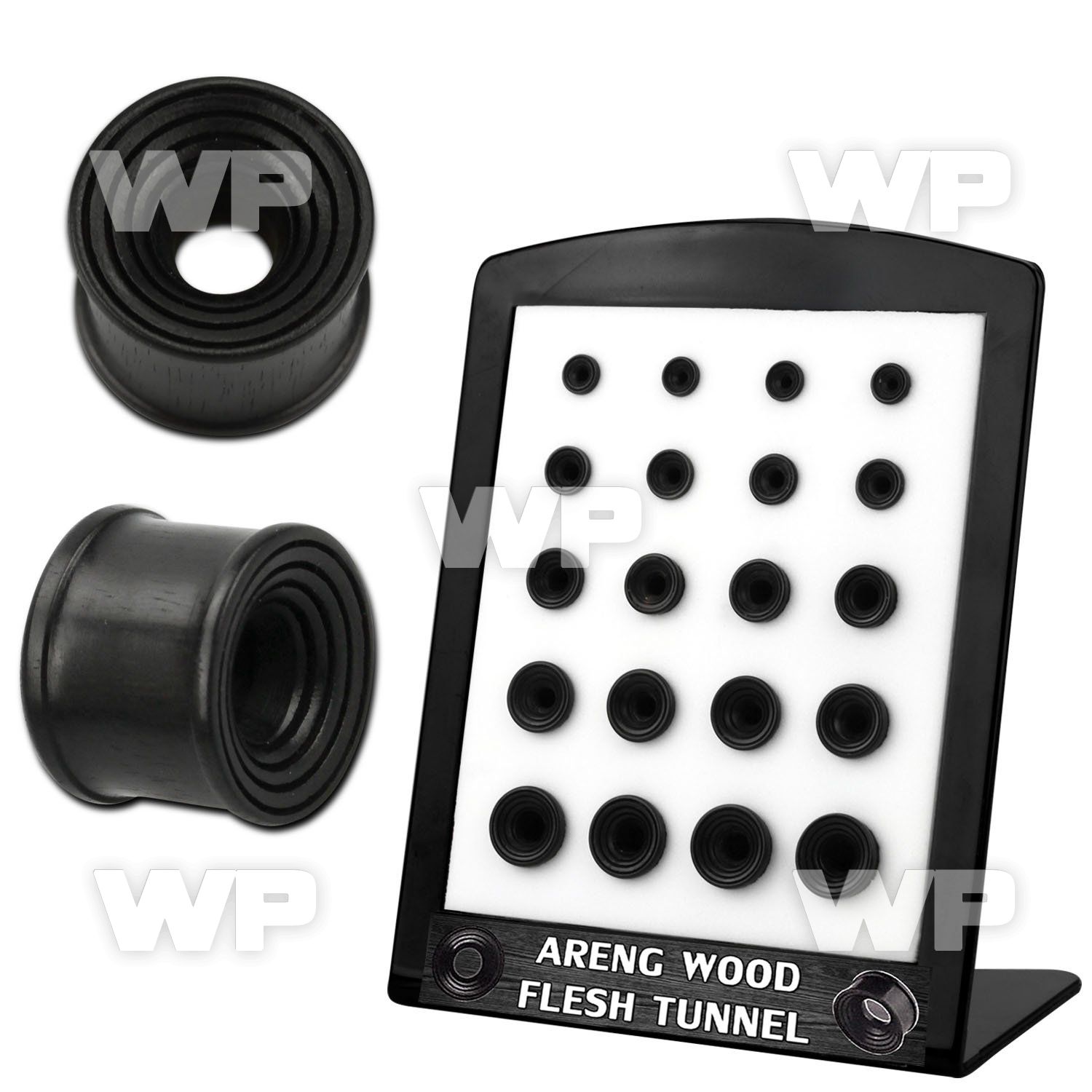 4amieep display w black black areng wood double flared flesh tunn ear lobe piercing