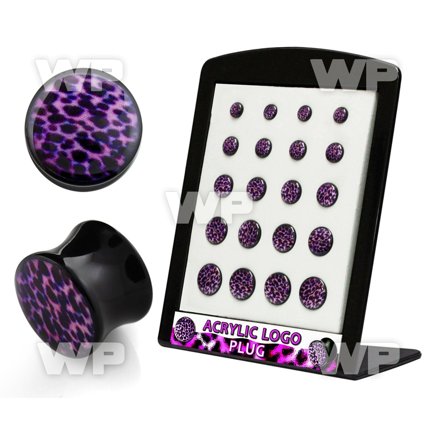 4amieet display w black acrylic double flare saddle plugs purple ear lobe piercing