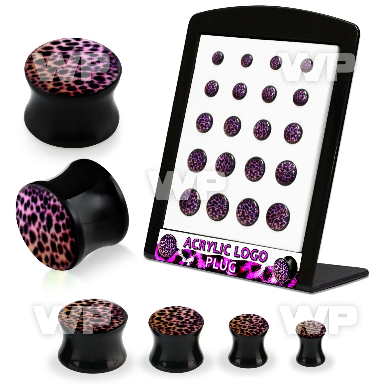 4amieet display w black acrylic double flare saddle plugs purple ear lobe piercing