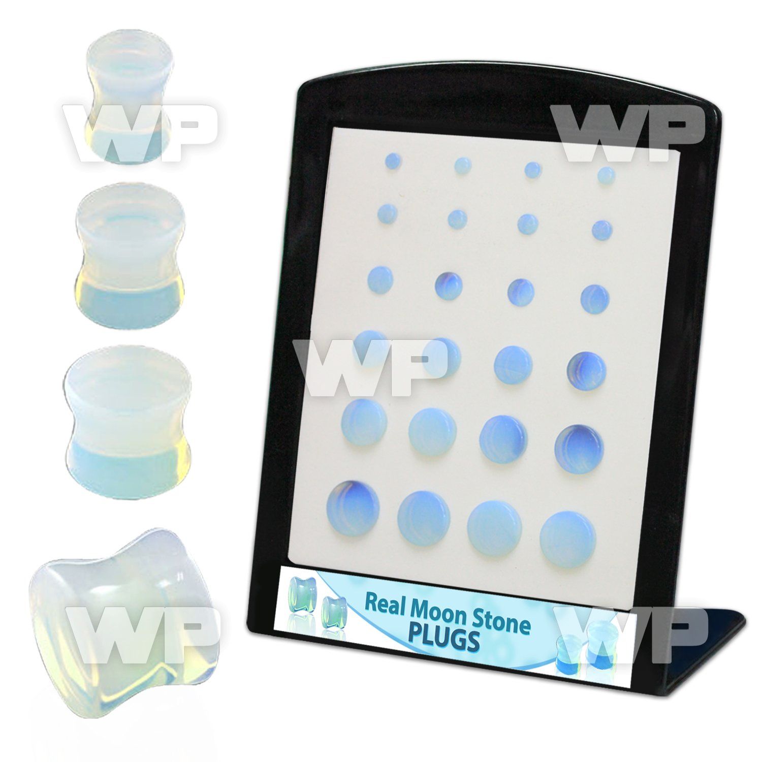 4amieez display containing 24 pcs of double flare moon stone plug ear lobe piercing