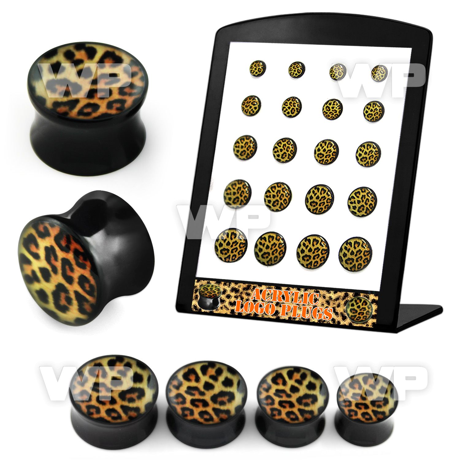 4amieky display w double flared logo plug leopard fur pattern siz ear lobe piercing