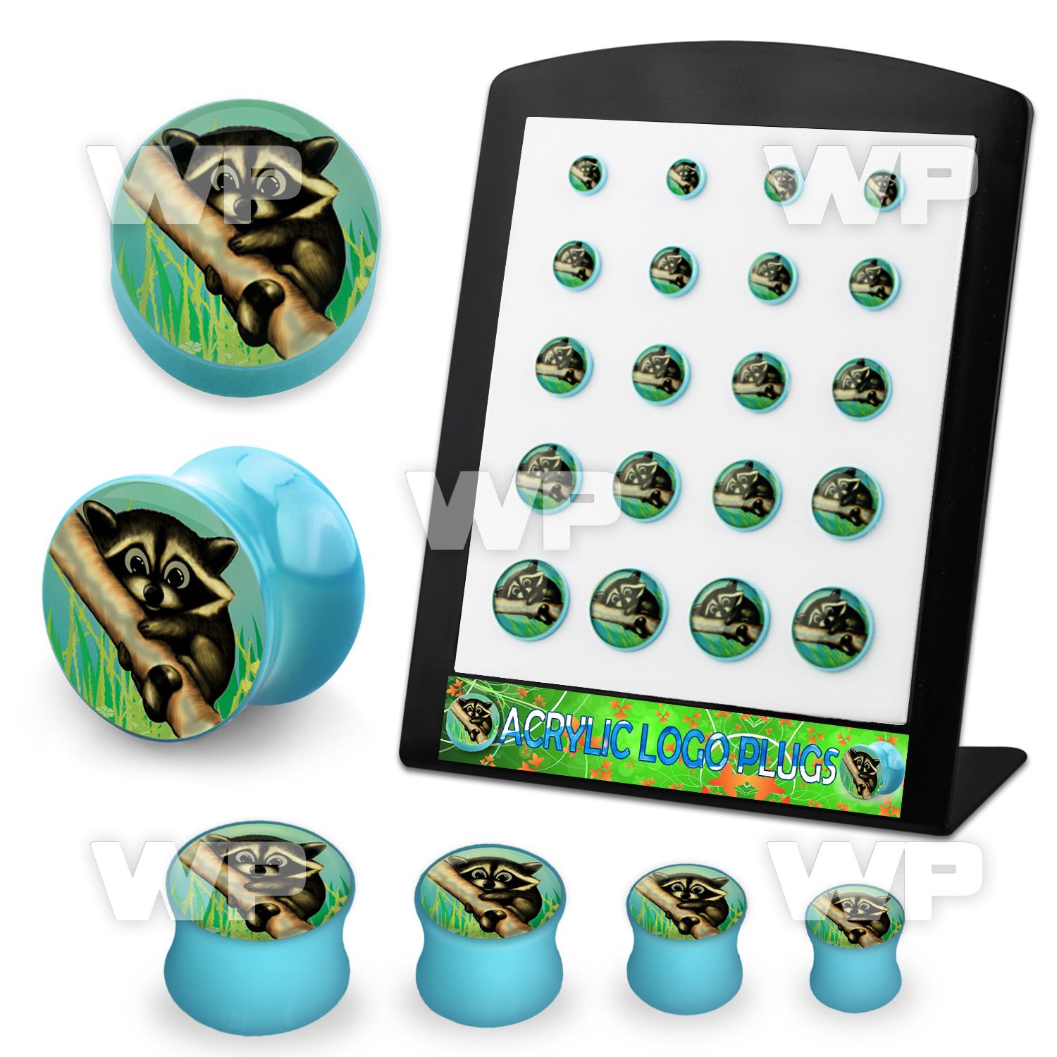 4amiele display w baby blue acrylic double flare logo plug cute ear lobe piercing