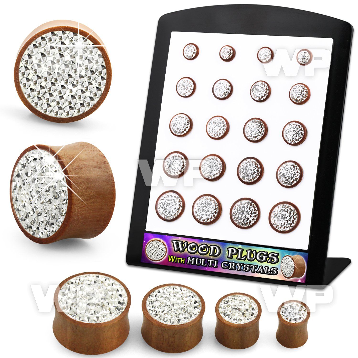 4amielk display w sawo wood solid double flared plugs clear ferid ear lobe piercing