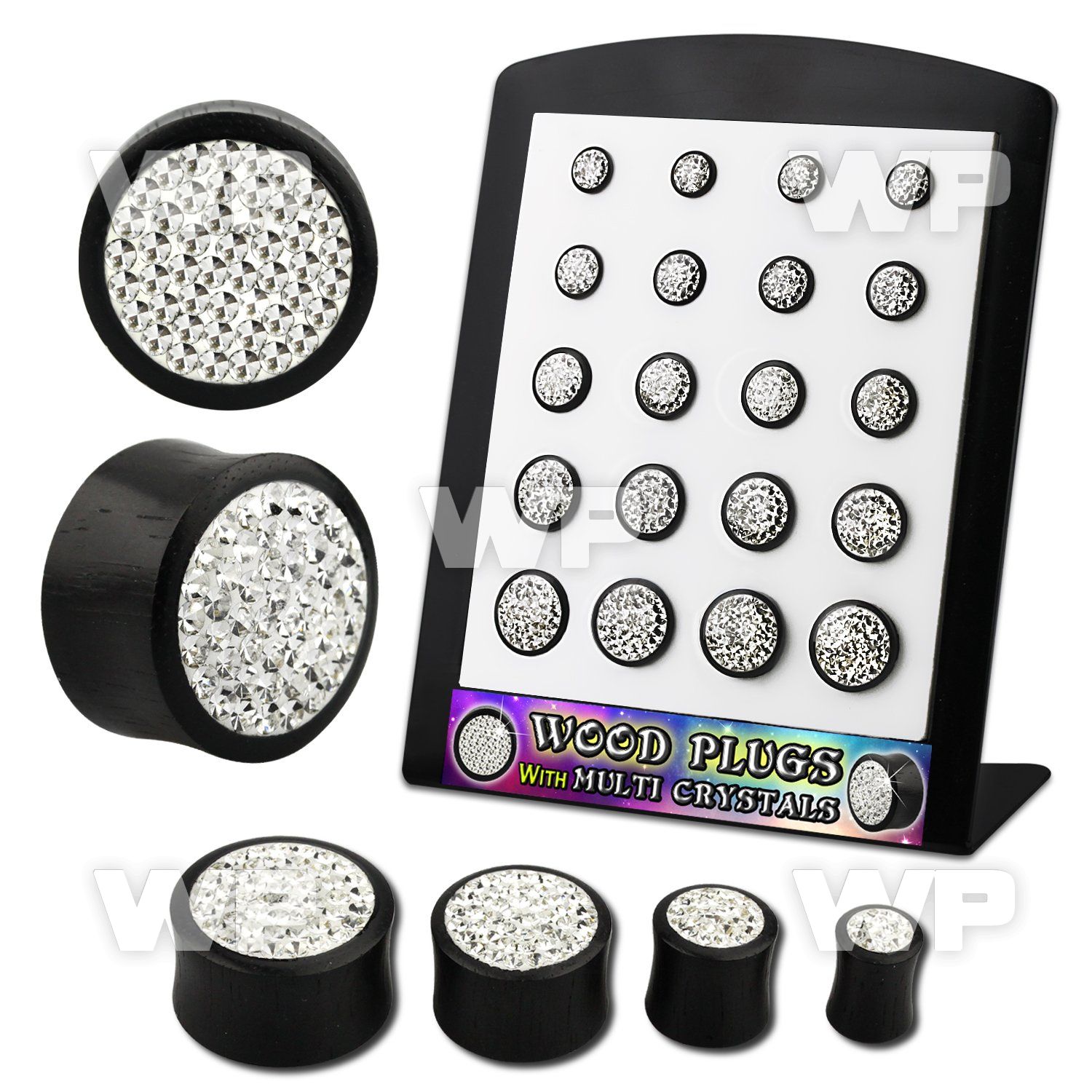 4amielp display w black areng wood solid double flared plugs clea ear lobe piercing