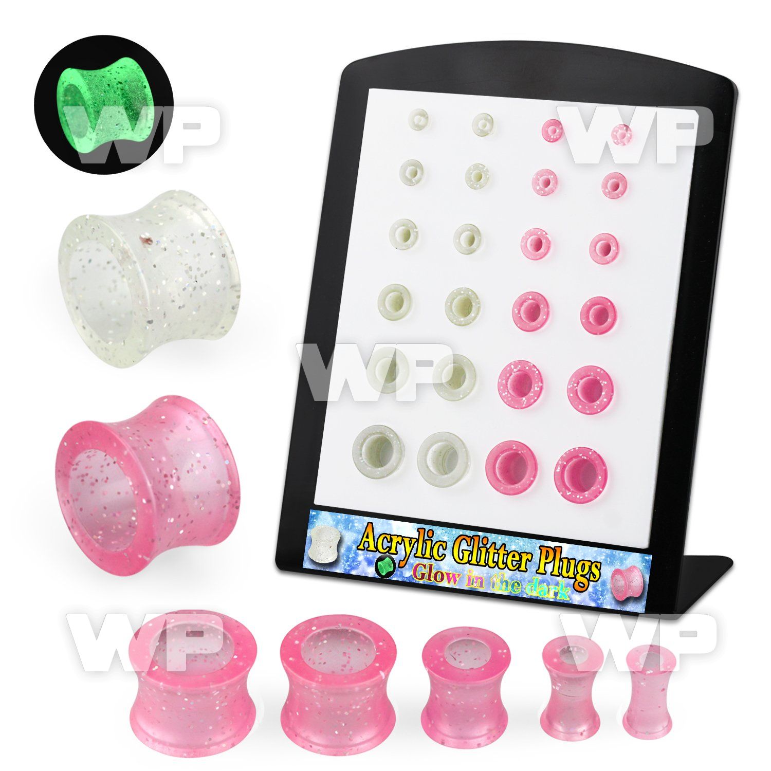 4amiely display w dual use acrylic flesh tunnels glow in the dar ear lobe piercing