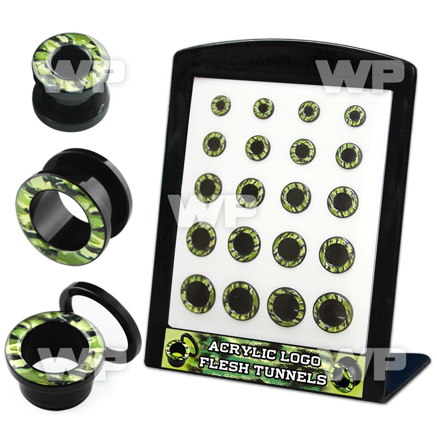 4amiepe display w black acrylic screw fit flesh tunnels green cam ear lobe piercing