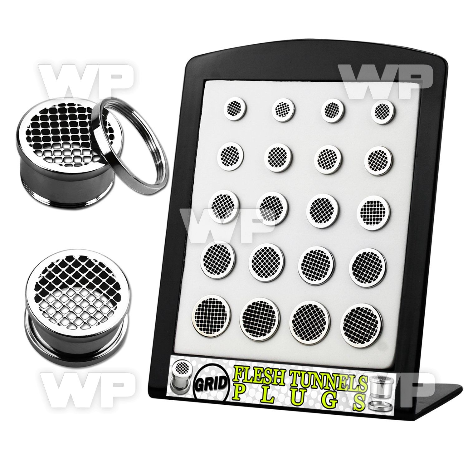 4amiept display w 304 stainless steel screw fit flesh tunnelgrid ear lobe piercing