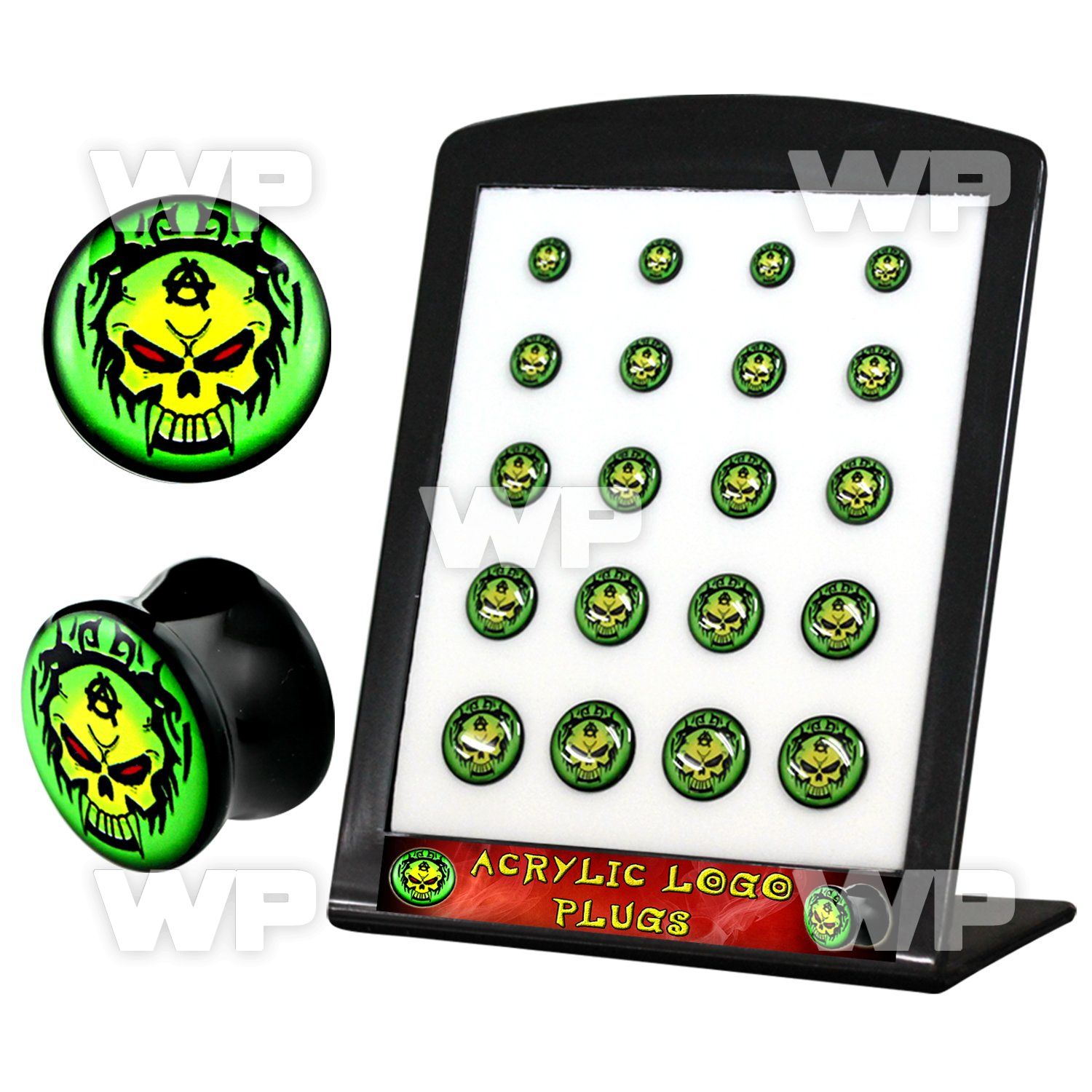 4amiese display w acrylic double flare saddle logo plug evil look ear lobe piercing