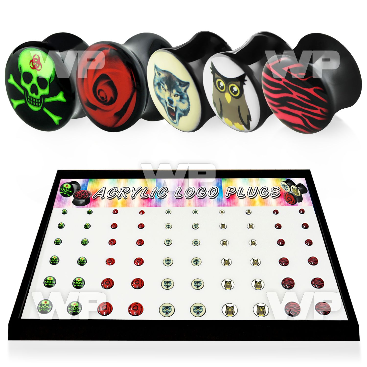 4amiesl display w black acrylic screw fit solid double flared ear lobe piercing