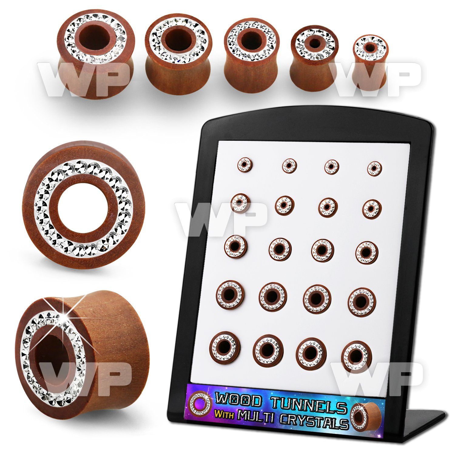 4amietp displays 20 pcs of sawo wood double flare flesh tunnels ear lobe piercing