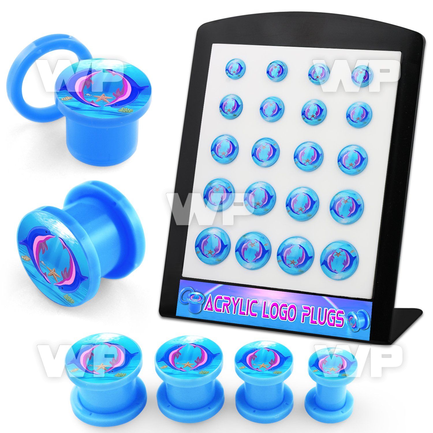 4amieyt display w light blue acrylic screw fit logo plug cute dan ear lobe piercing