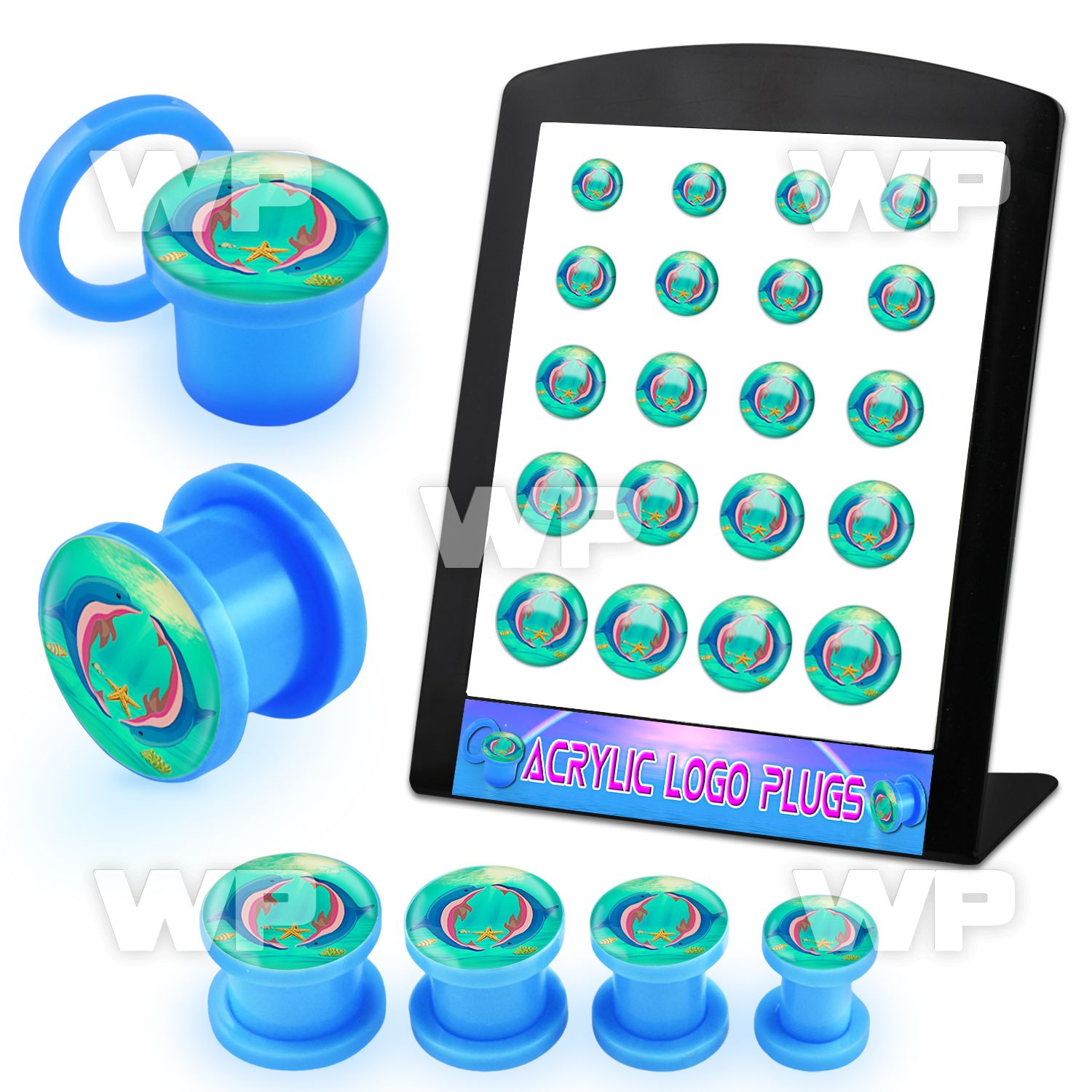 4amieyt display w light blue acrylic screw fit logo plug cute dan ear lobe piercing