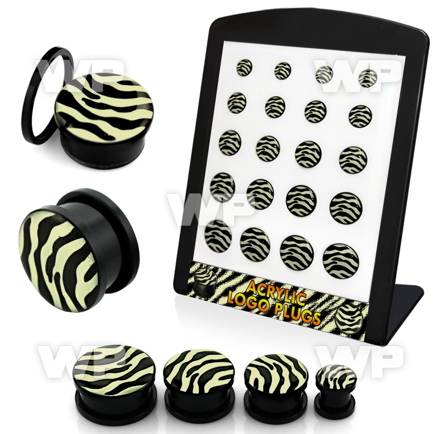 4amiezl display w acrylic screw fit plug black white zebra stri ear lobe piercing