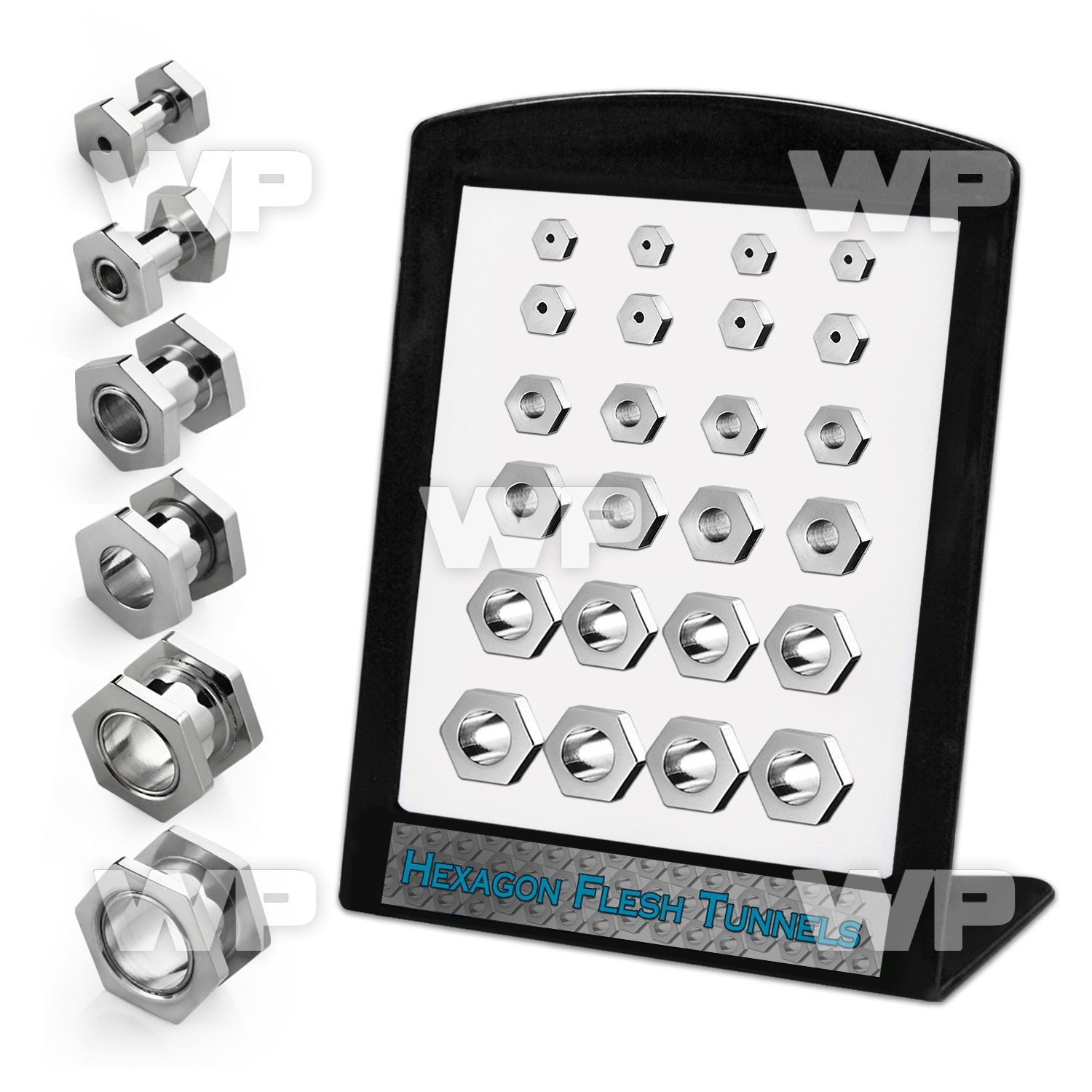 4amil9 display w screw fit steel flesh tunnels in hexagon screw ear lobe piercing