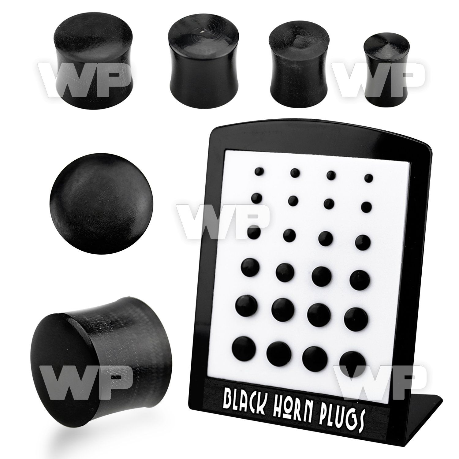 4amo2 display w horn double flared black plugs size3mm 12mm ear lobe piercing