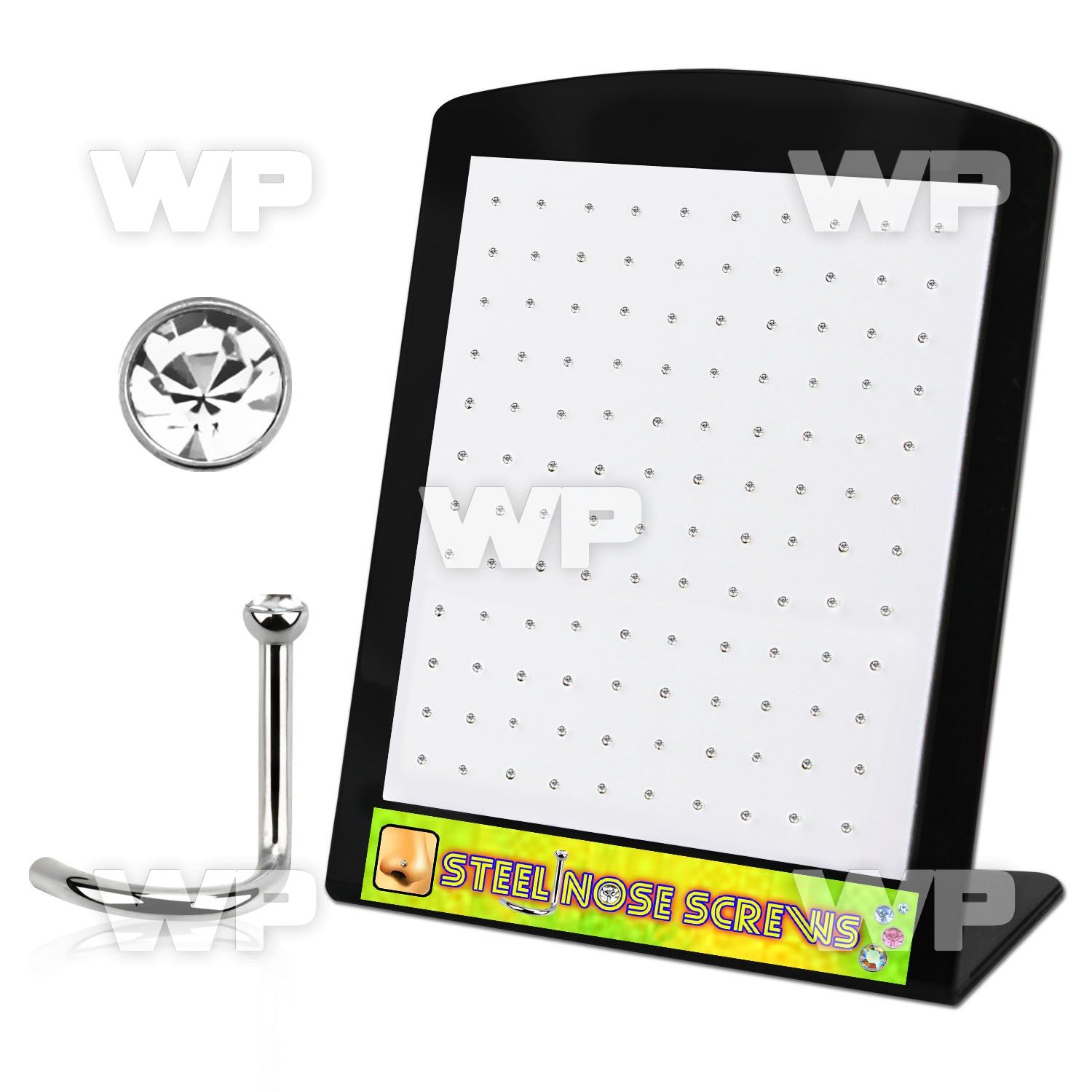 4au36et6 board w 316l steel nose screw spirals 1mm 2mm round crys nose piercing