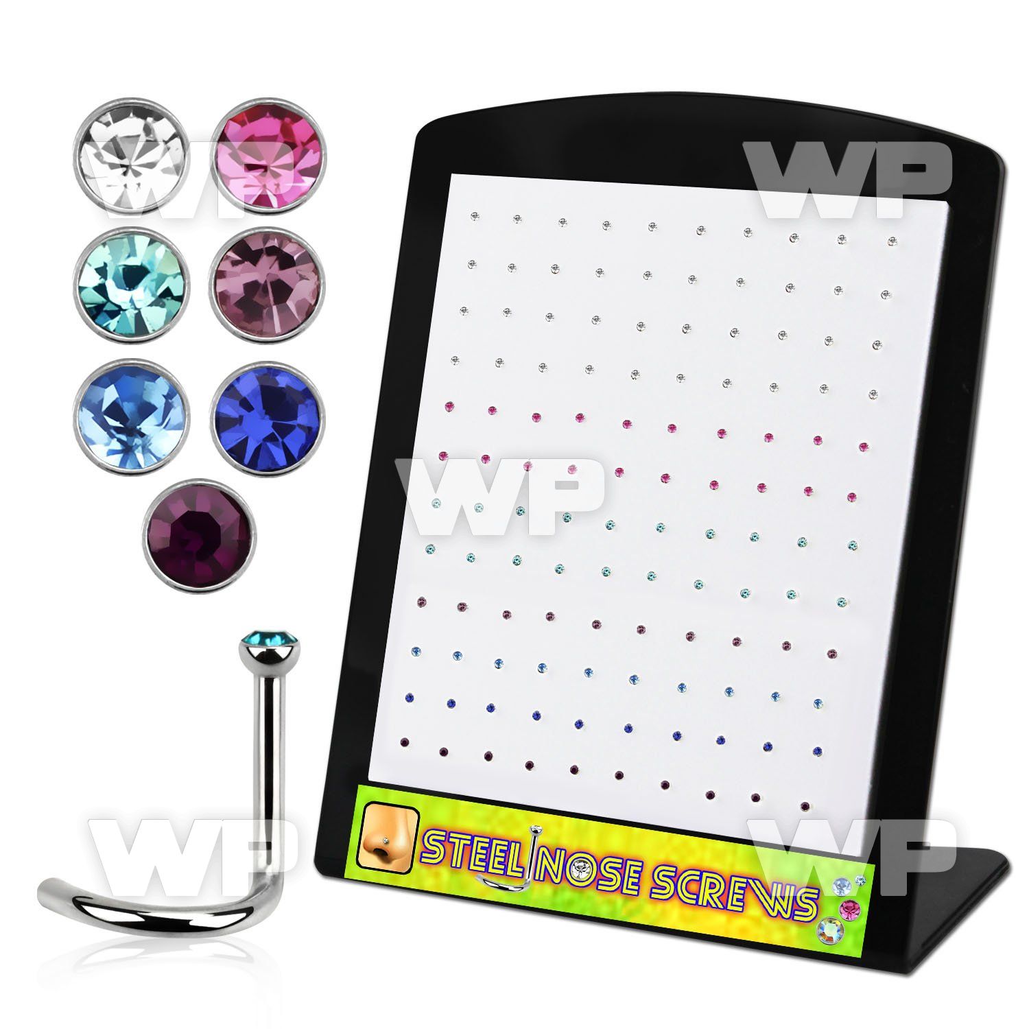 4au36etj board w 316l steel nose screw spirals 1mm 2mm round crys nose piercing