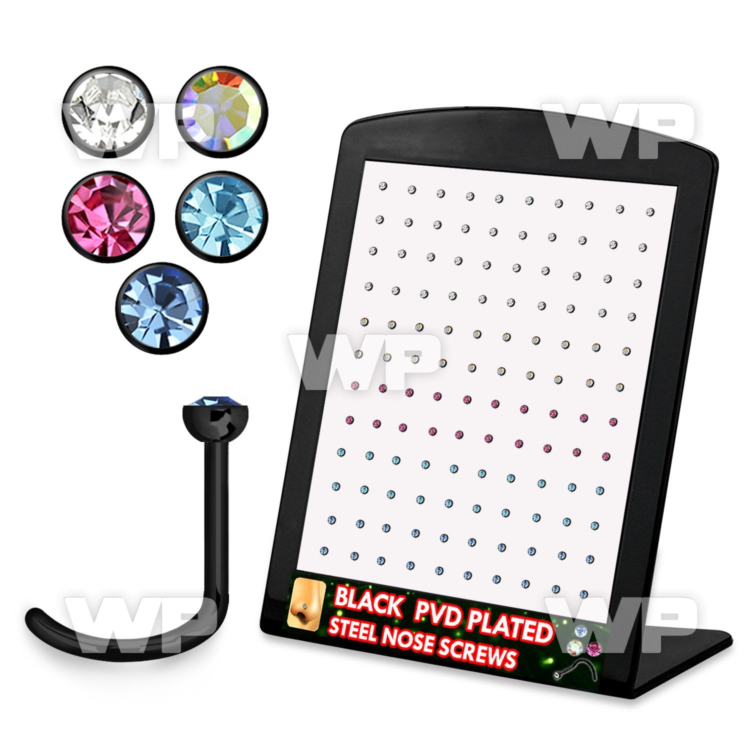 4au3r6k display w black ion plated surgical steel nose screw spir nose piercing