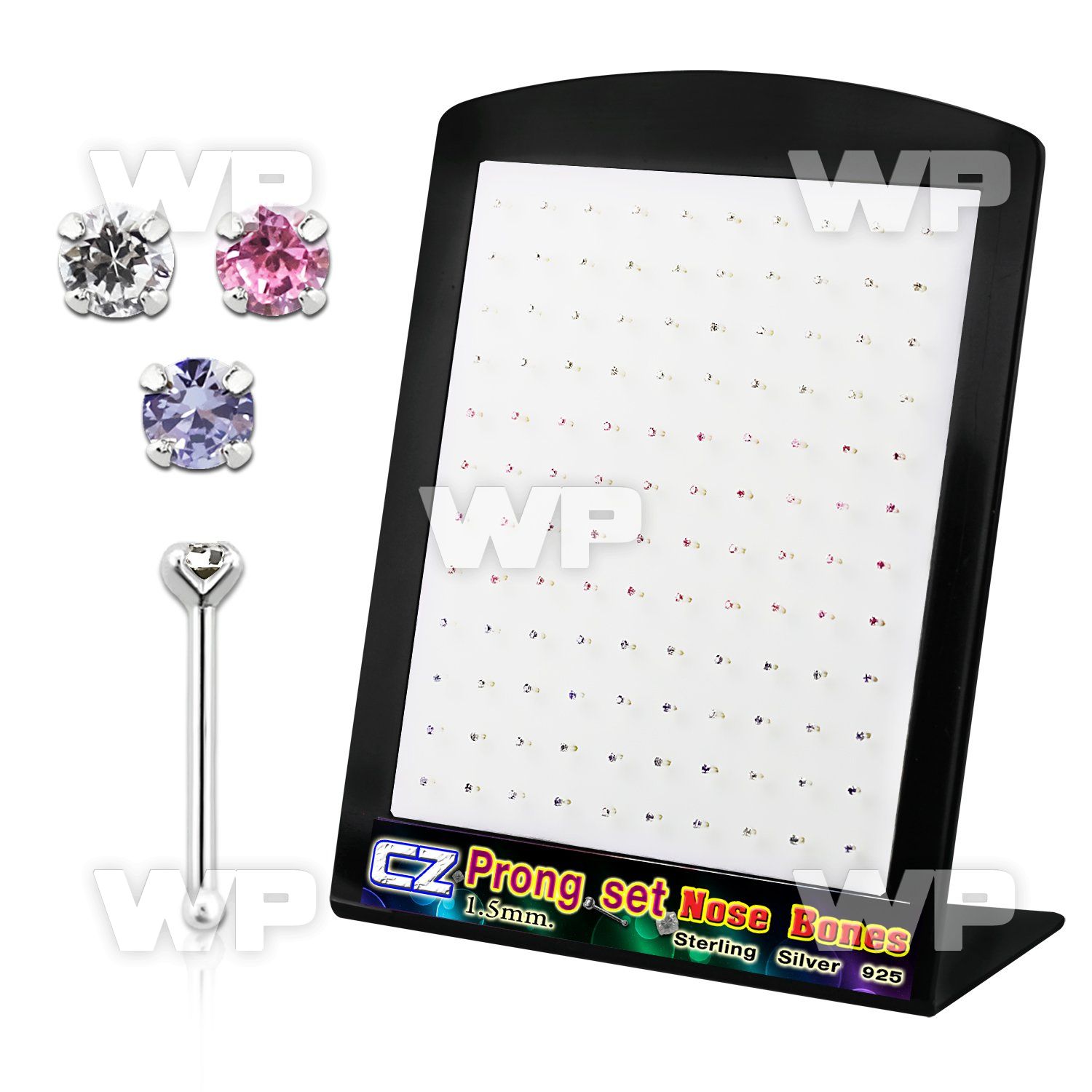 4au4gj display w silver 925 nose bone 1 5mm round prong set cz nose piercing