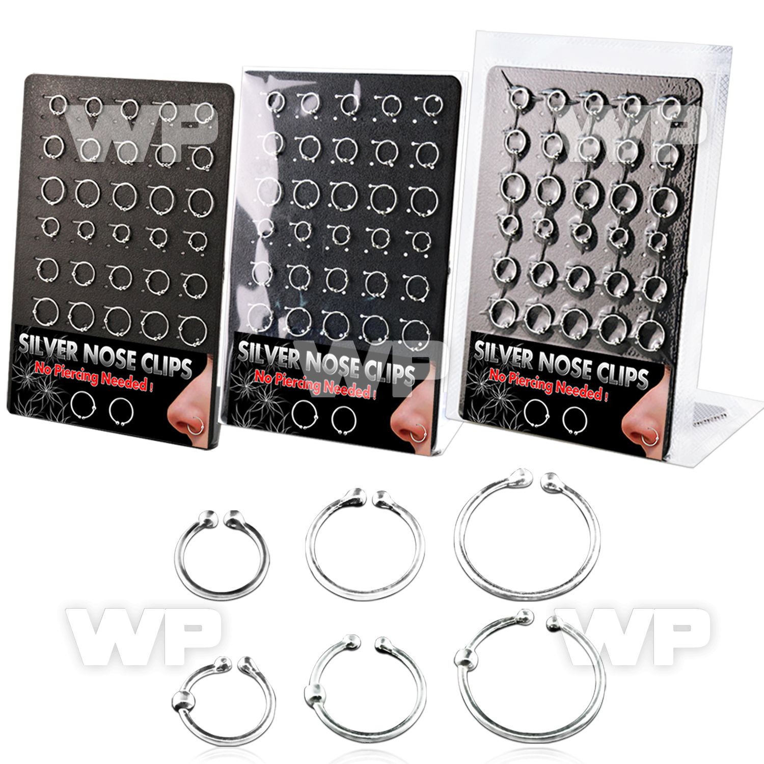 4au6je display 30 pcs of silver 925 fake nose clips no piercin belly piercing