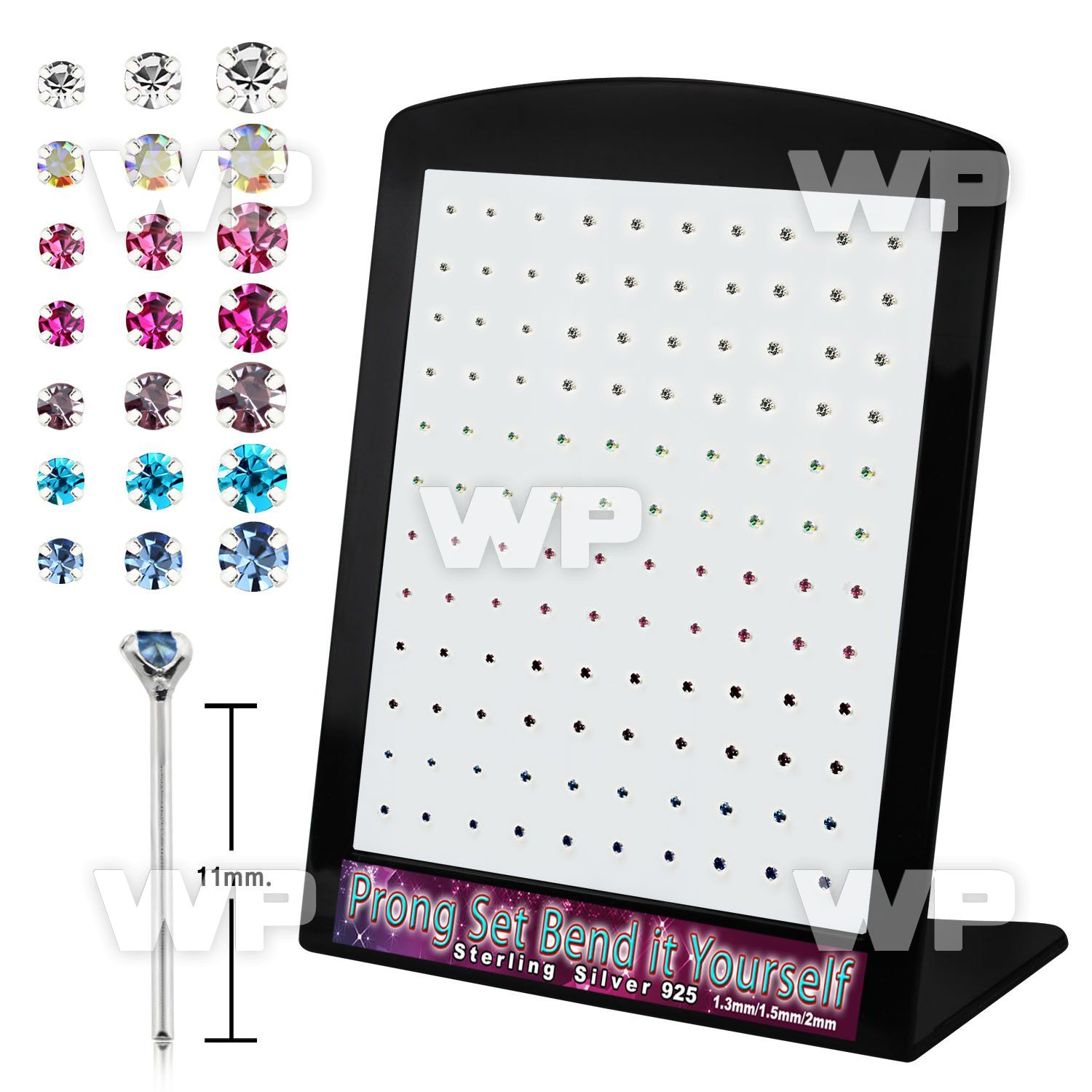 4aunmjjl display w silver 925 bend it nose studs prong set 1 25m nose piercing