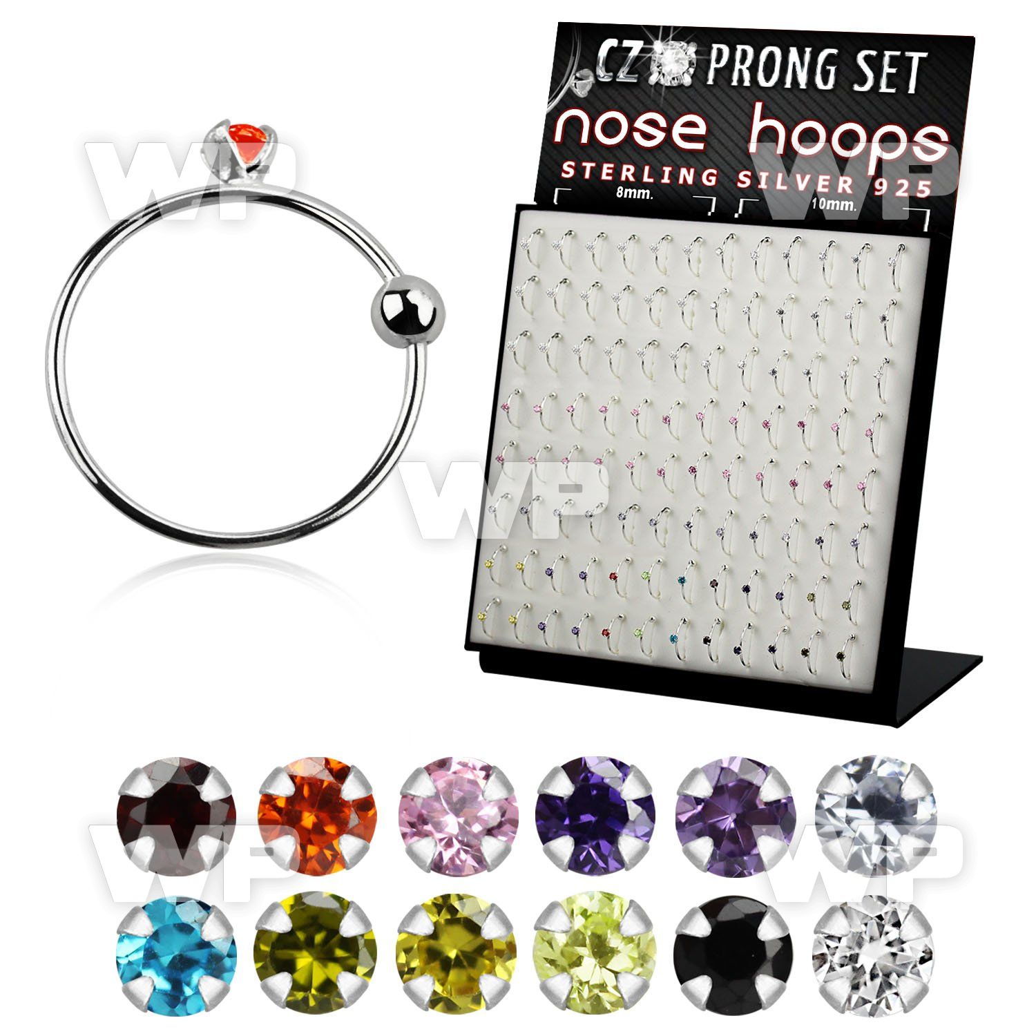 4auxjfee board w silver 925 nose rings closure ball 2mm prong set nose piercing