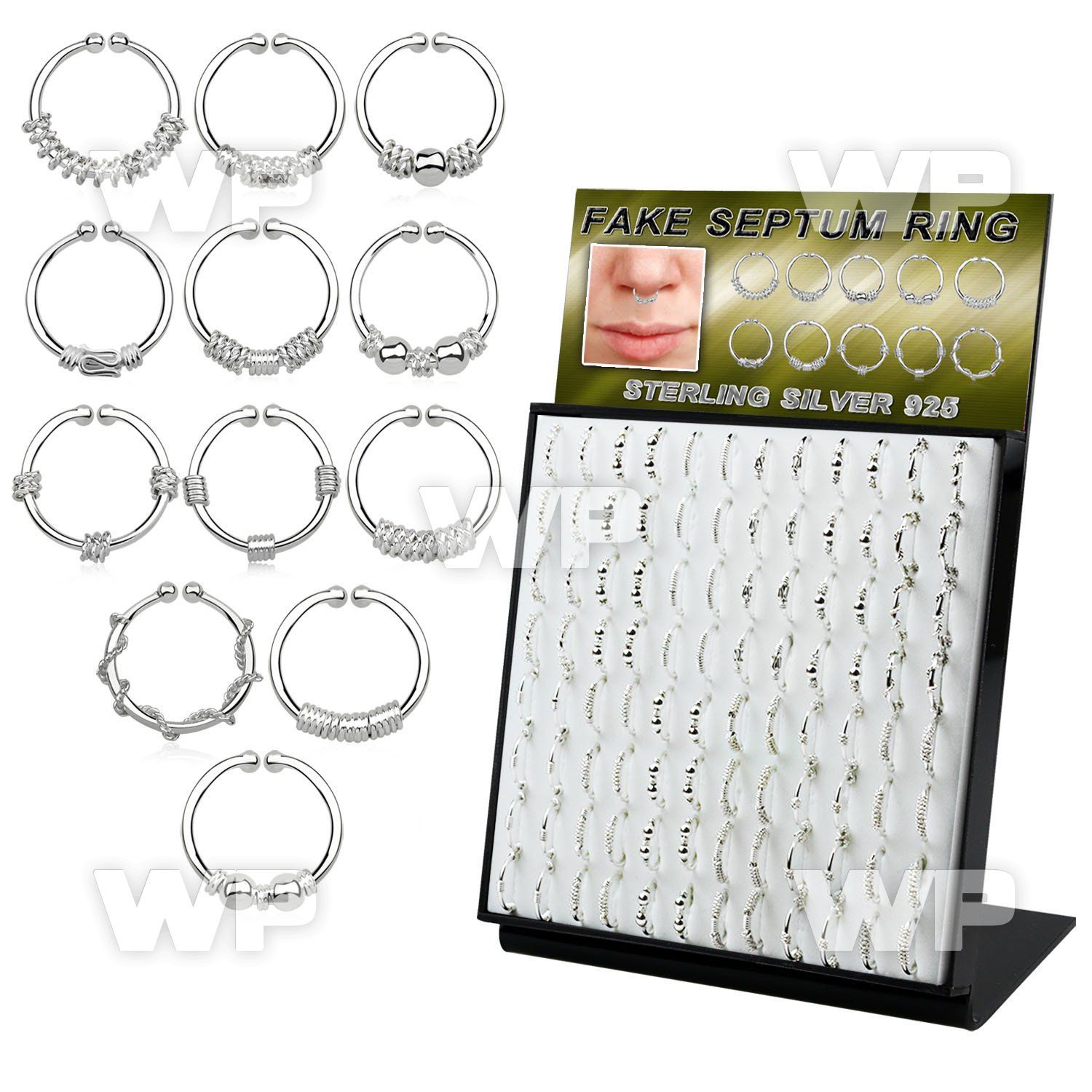 4auxjfet display w 30 pcs of sterling silver fake septum rings septum piercing