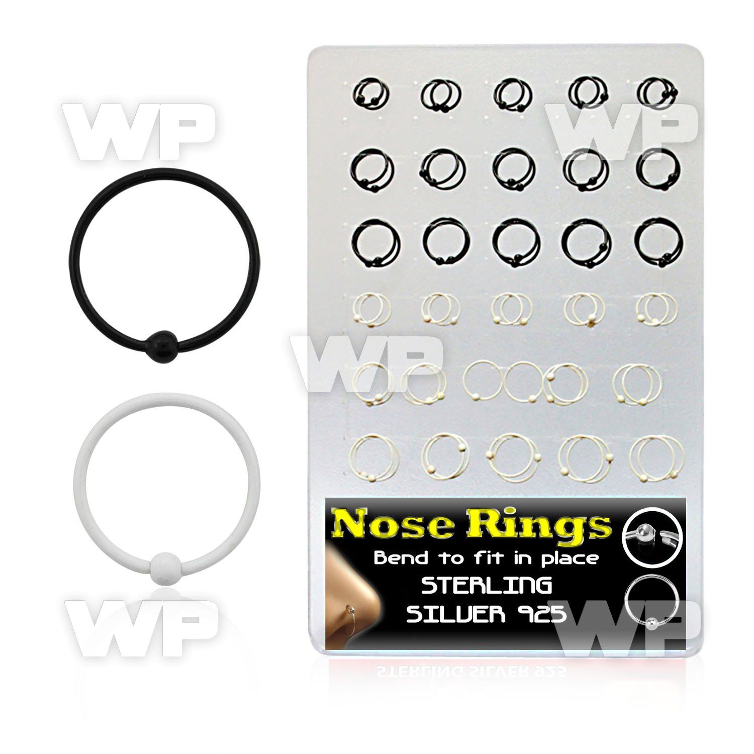 4auxme0 board w black white plated silver 925 nose ring s ball nose piercing