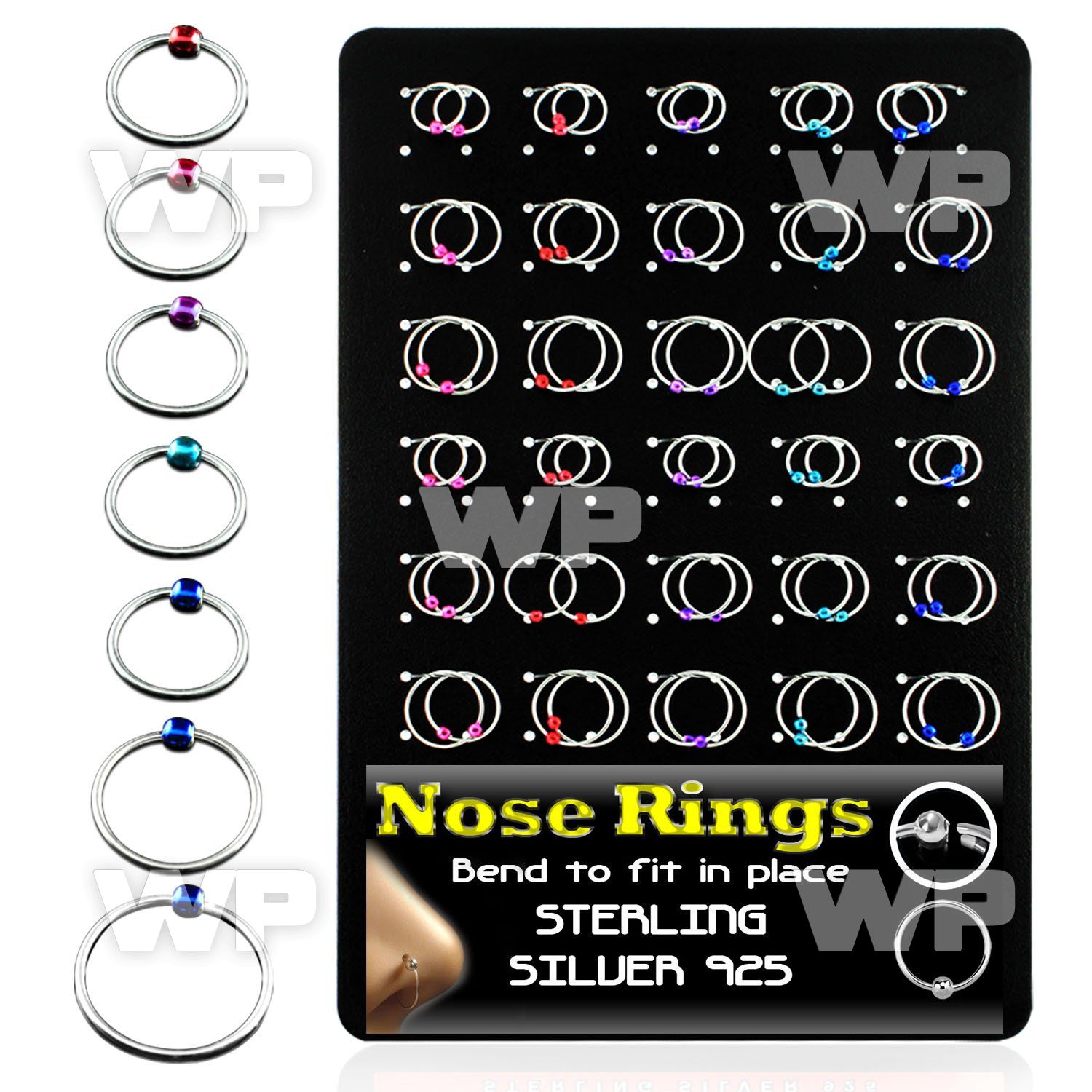 4auxml display w silver 925 nose rings color plated ball an nose piercing