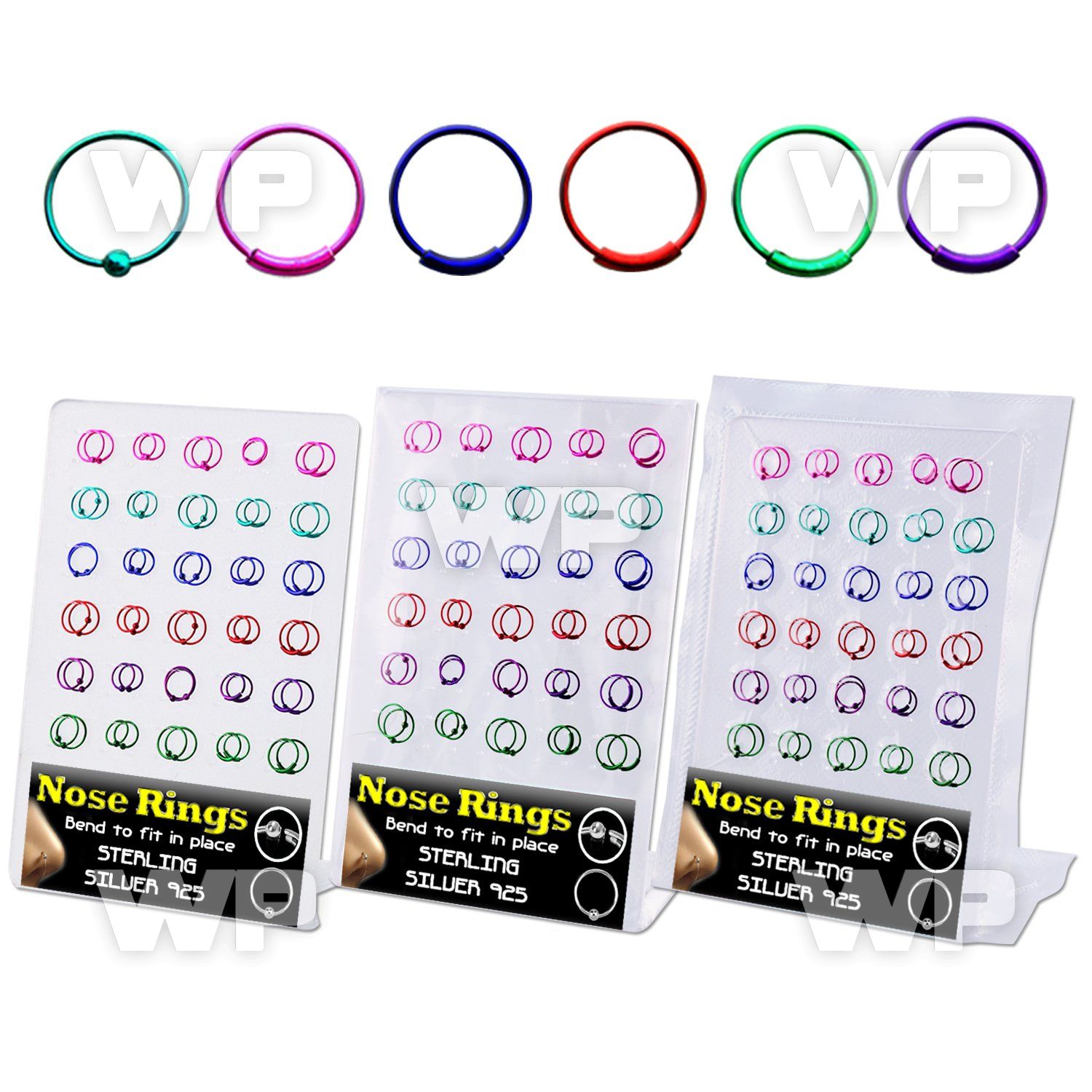 4auxmt display w silver 925 nose ring s out ball 0 6mm plate nose piercing