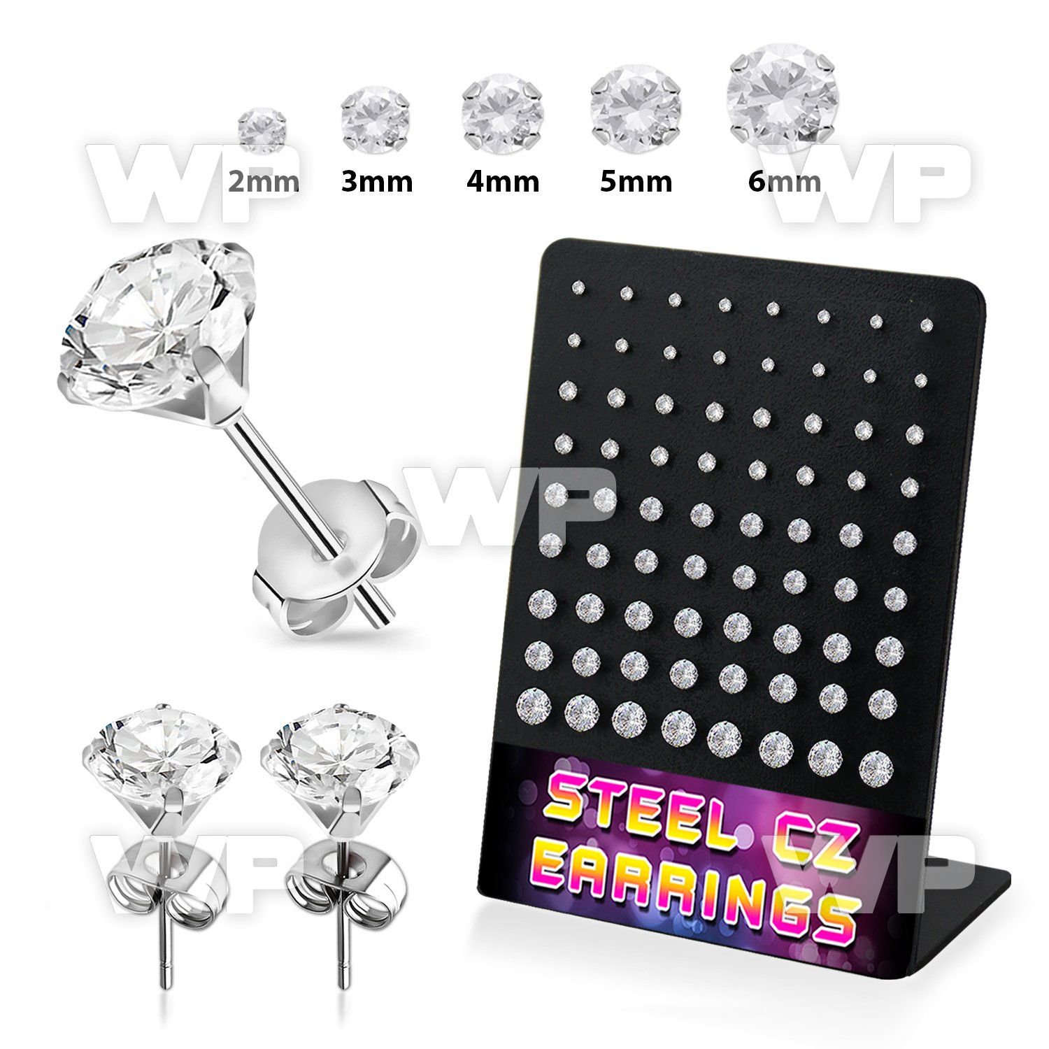 4aw3gaz steel ear studs claw set 2mm to 6mm cz 36