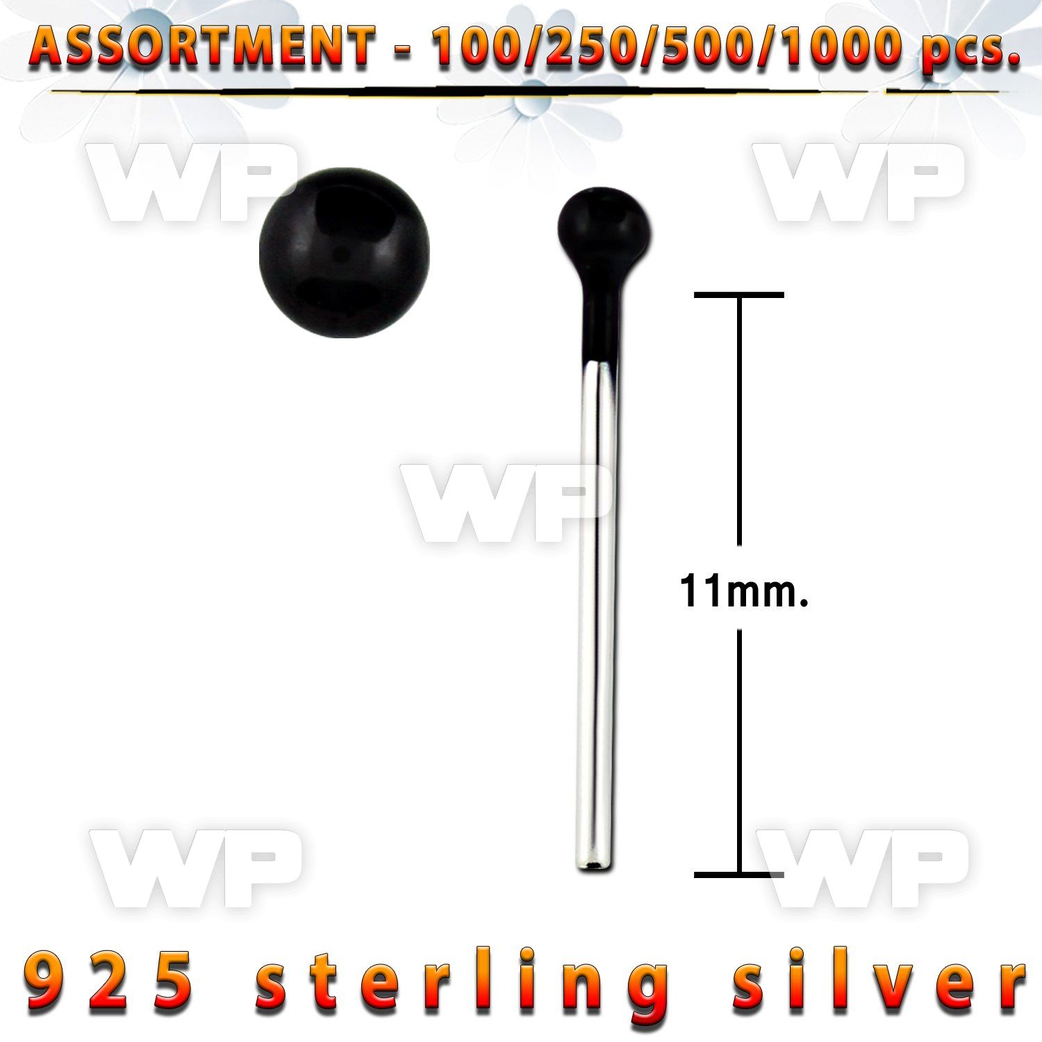 4b200l silver 925 un bent nose stud 1 5mm black plated ball shap belly piercing