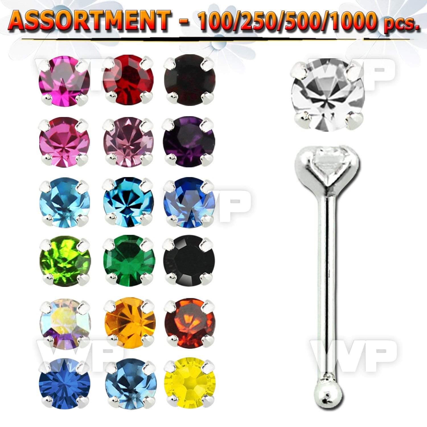 4b2099 silver 925 nose bone 2mm round prong set crystal nose piercing