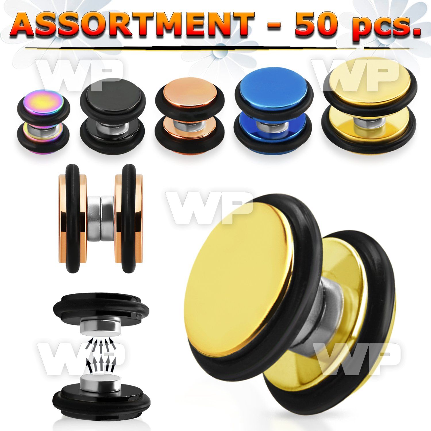 4b20ek of ion plated steel magnetic fake cheater plugs o ring s belly piercing