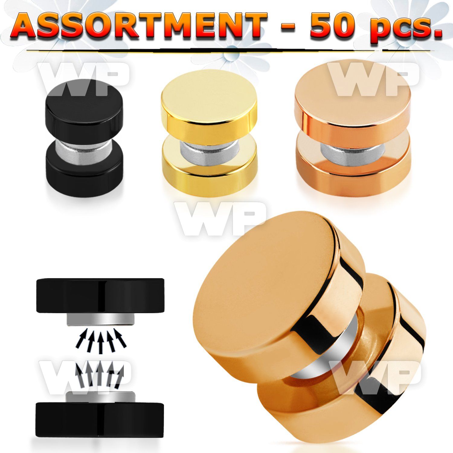 4b20ez of ion plated steel magnetic fake plups out o ring belly piercing