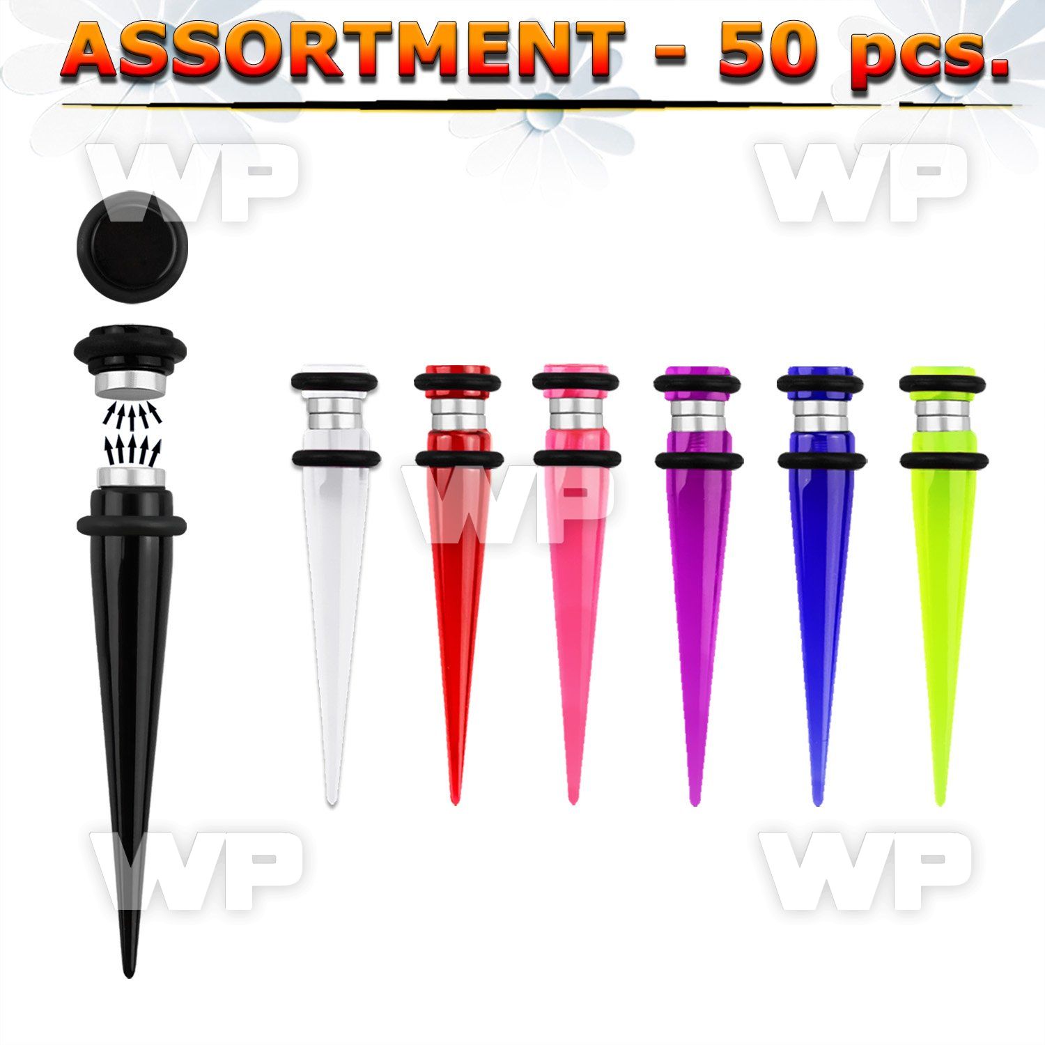 4b20kp of magnetic acrylic uv fake tapers o ring s in mixed colo belly piercing