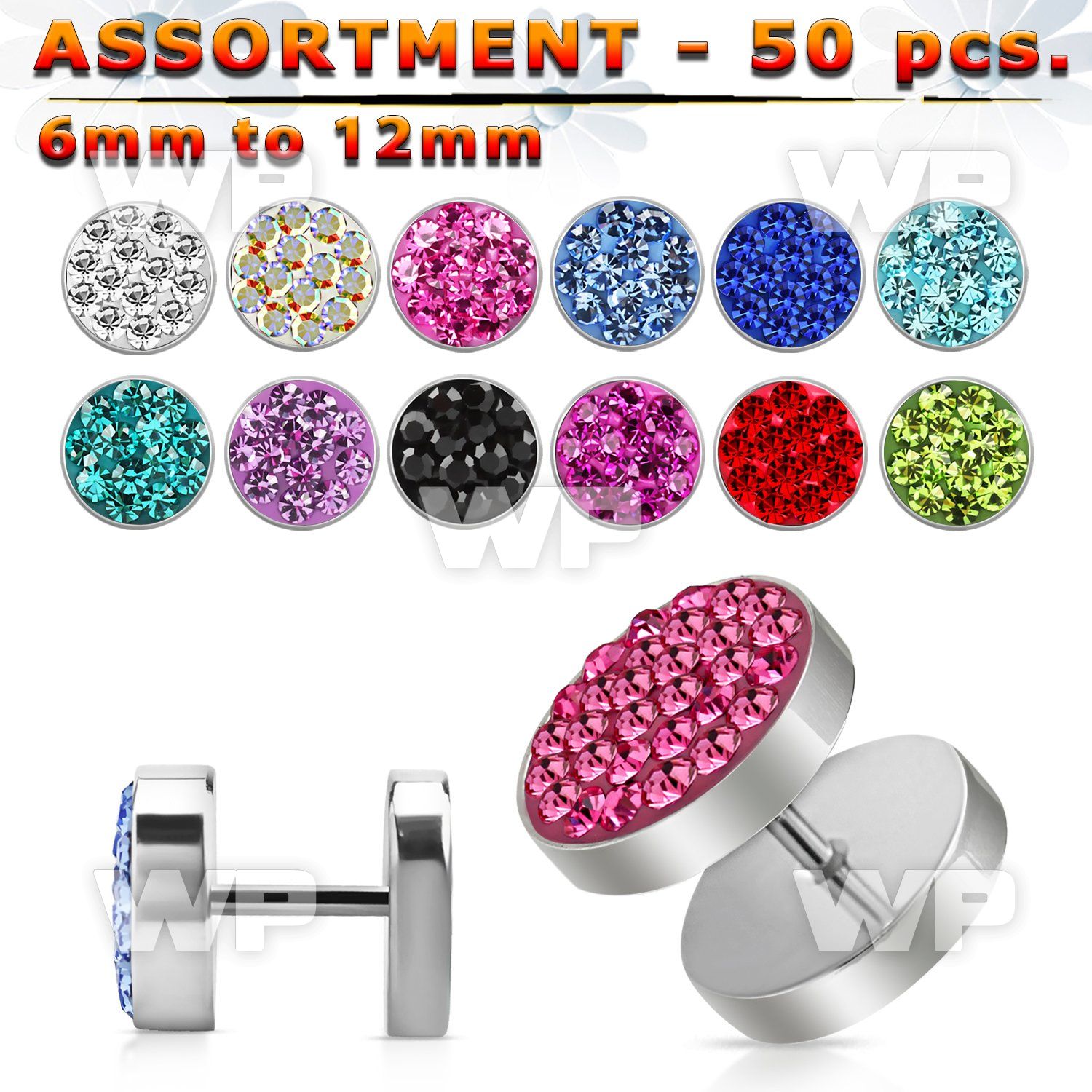 4b20pl of 316l steel fake cheater plugs ferido glued crystal on belly piercing