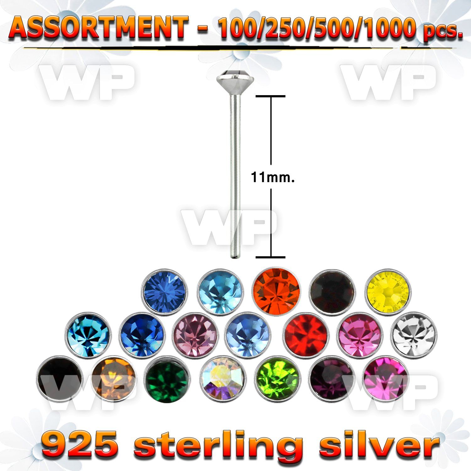 4b20ss silver 925 un bent nose stud 1 5mm round crystal top belly piercing