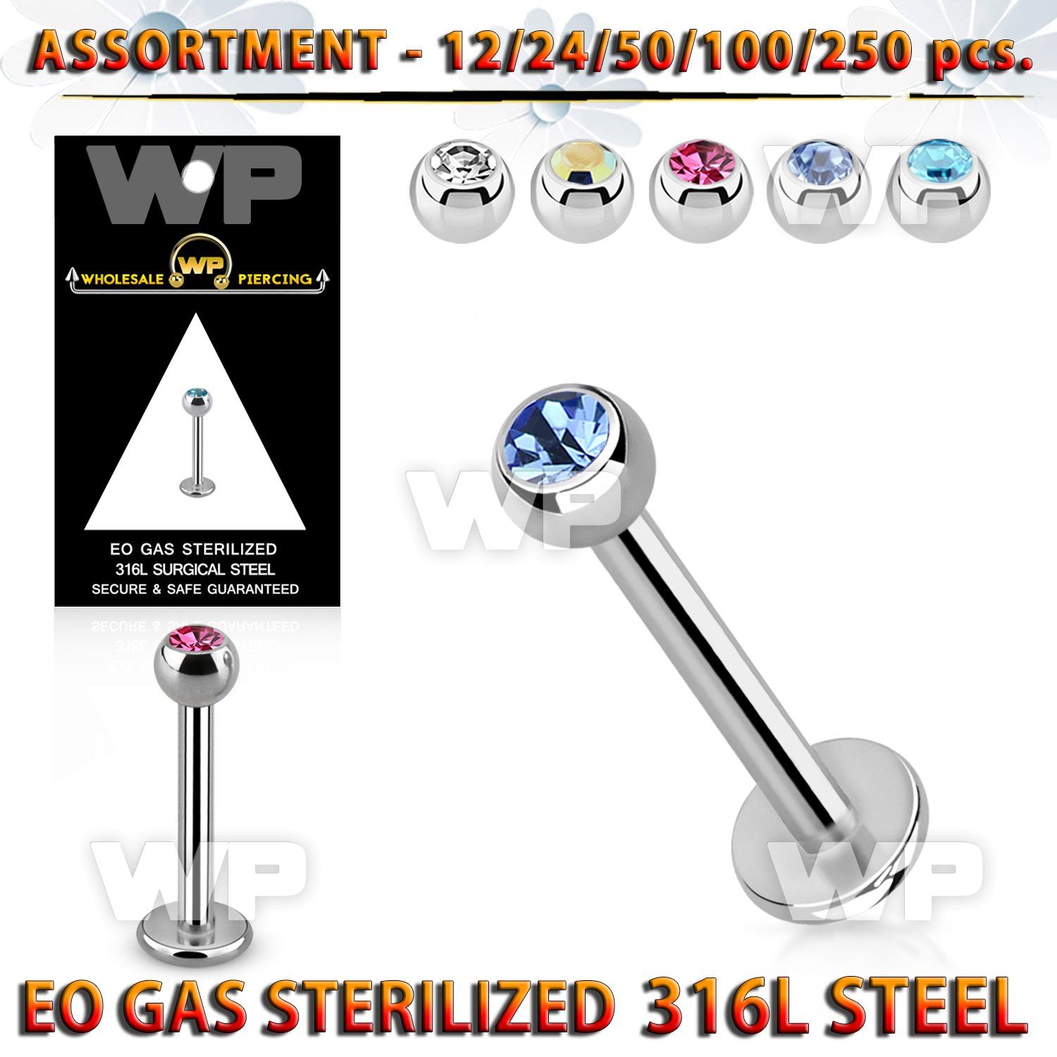 4b20ts of 316l steel labret studs 1 2mm 3mm press fit jewel bal lower lip piercing