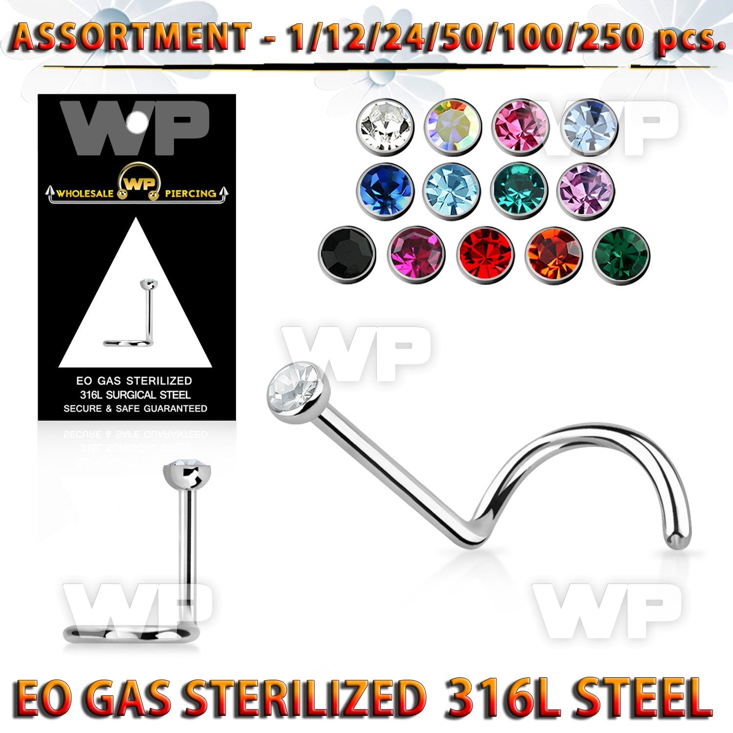 4b20tz surgical steel nose screw spirals 0 8mm press fit crysta nose piercing