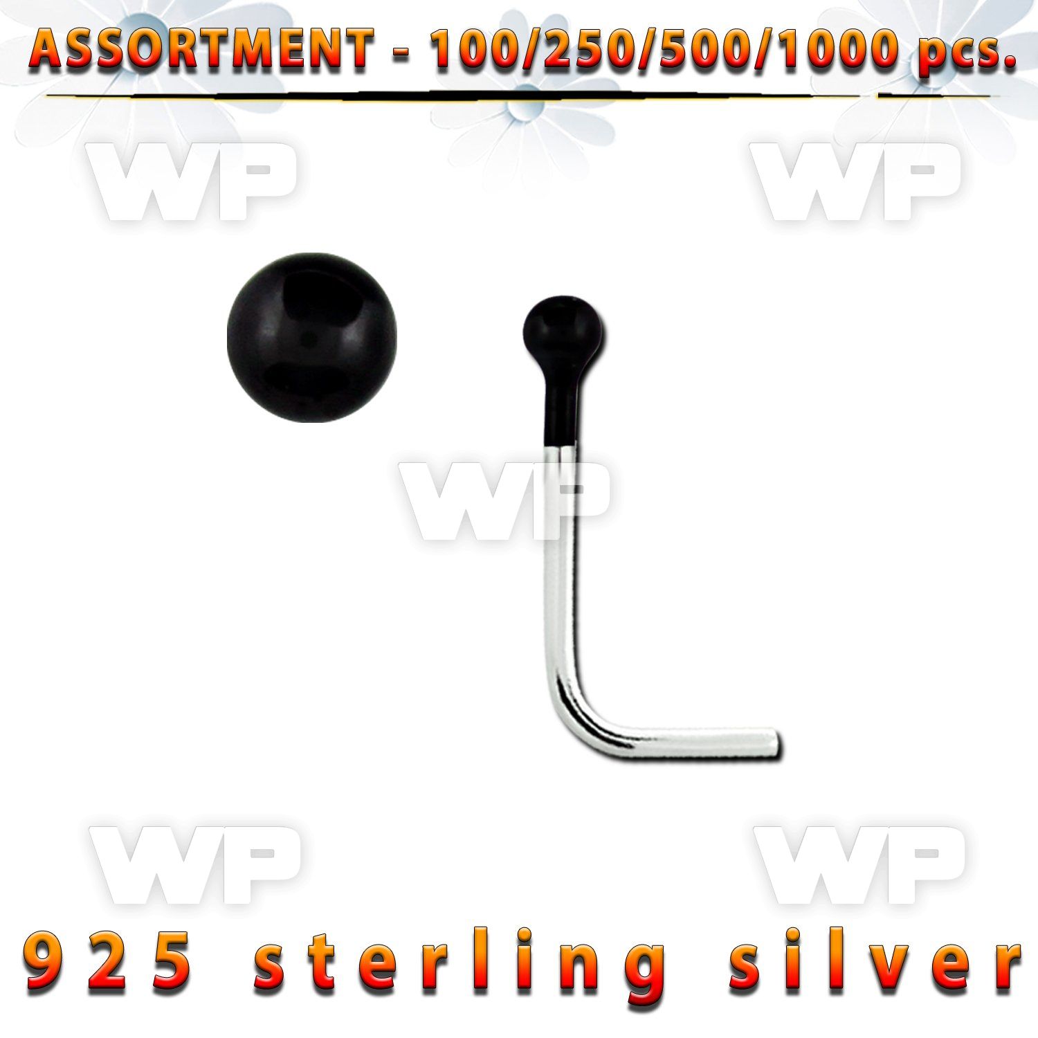 4b20yp silver 925 l shaped nose stud 1 5mm black plated ball sha nose piercing