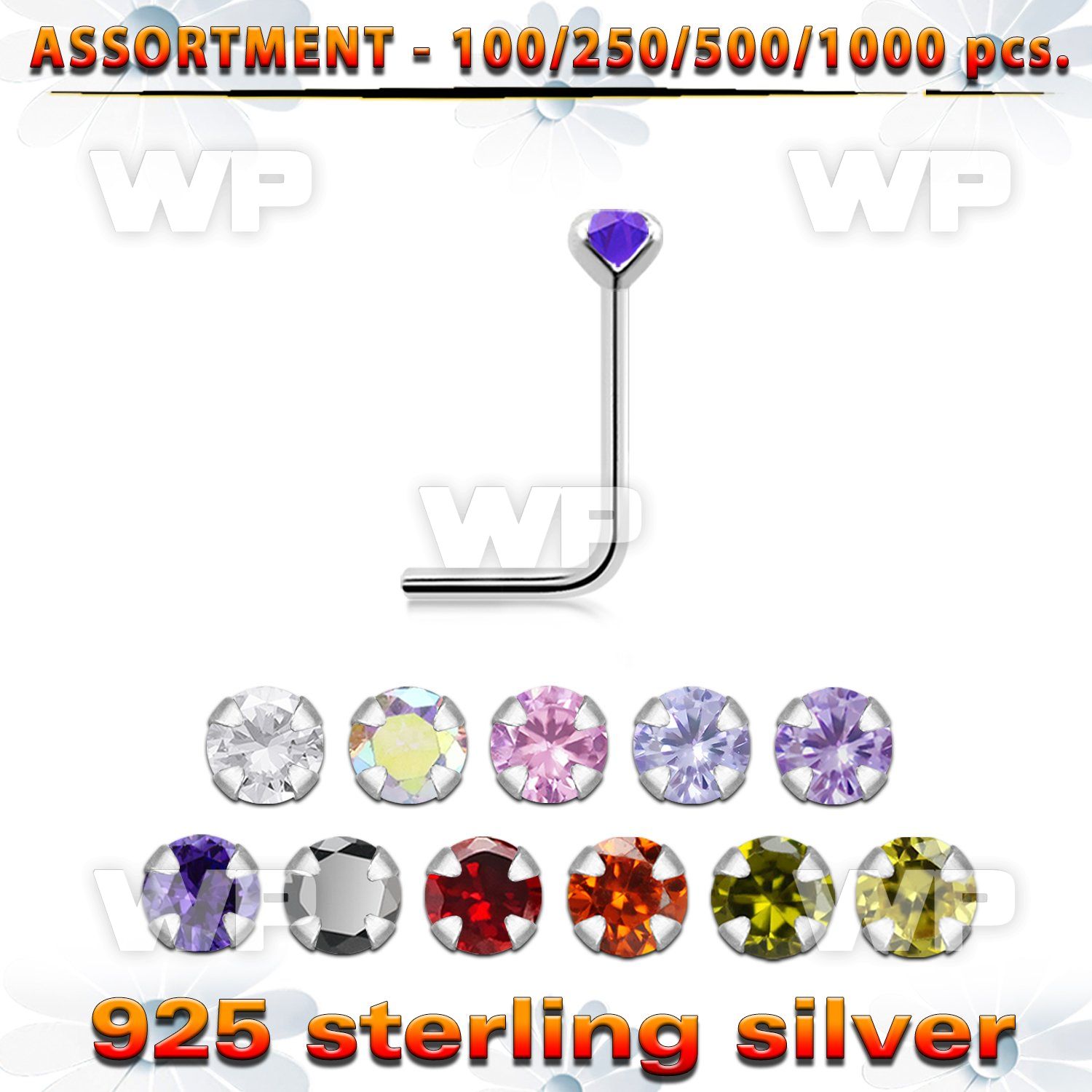 4b20yz silver 925 l shaped nose stud 2mm round prong set cz ston nose piercing