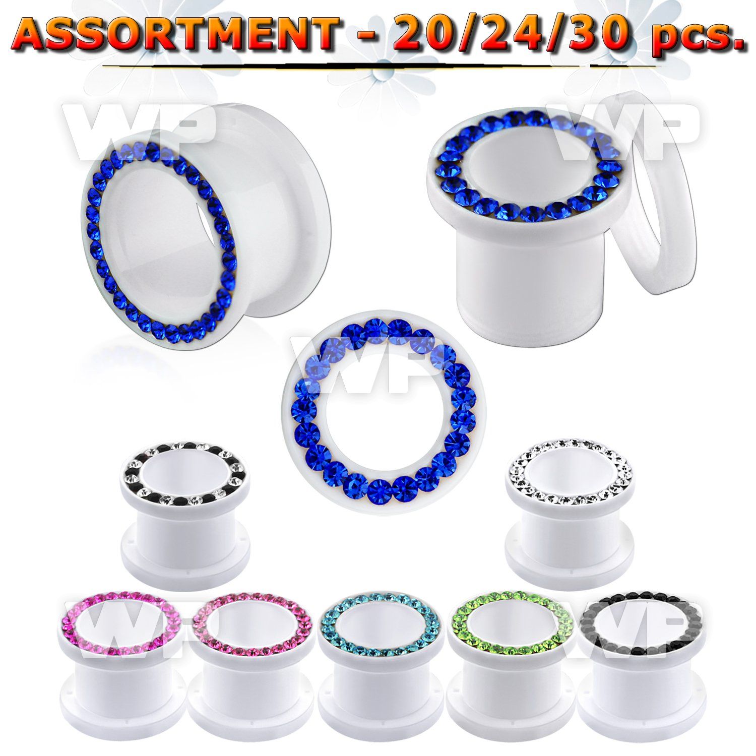 4b20zp white acrylic screw fit flesh tunnel plugscrystal studded ear lobe piercing